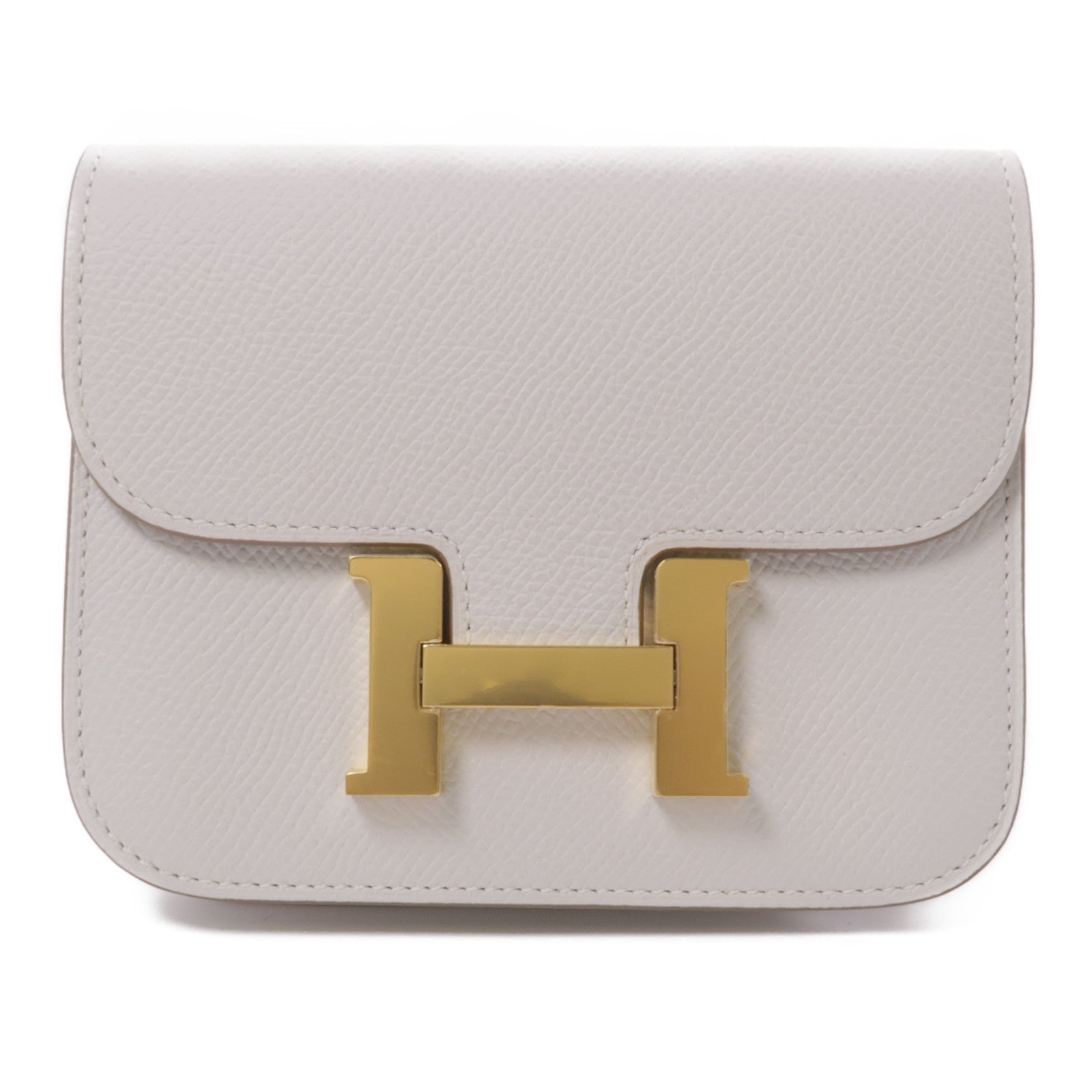 HERMES Epsom皮革Constance Slim金扣錢包Gris Pale白色