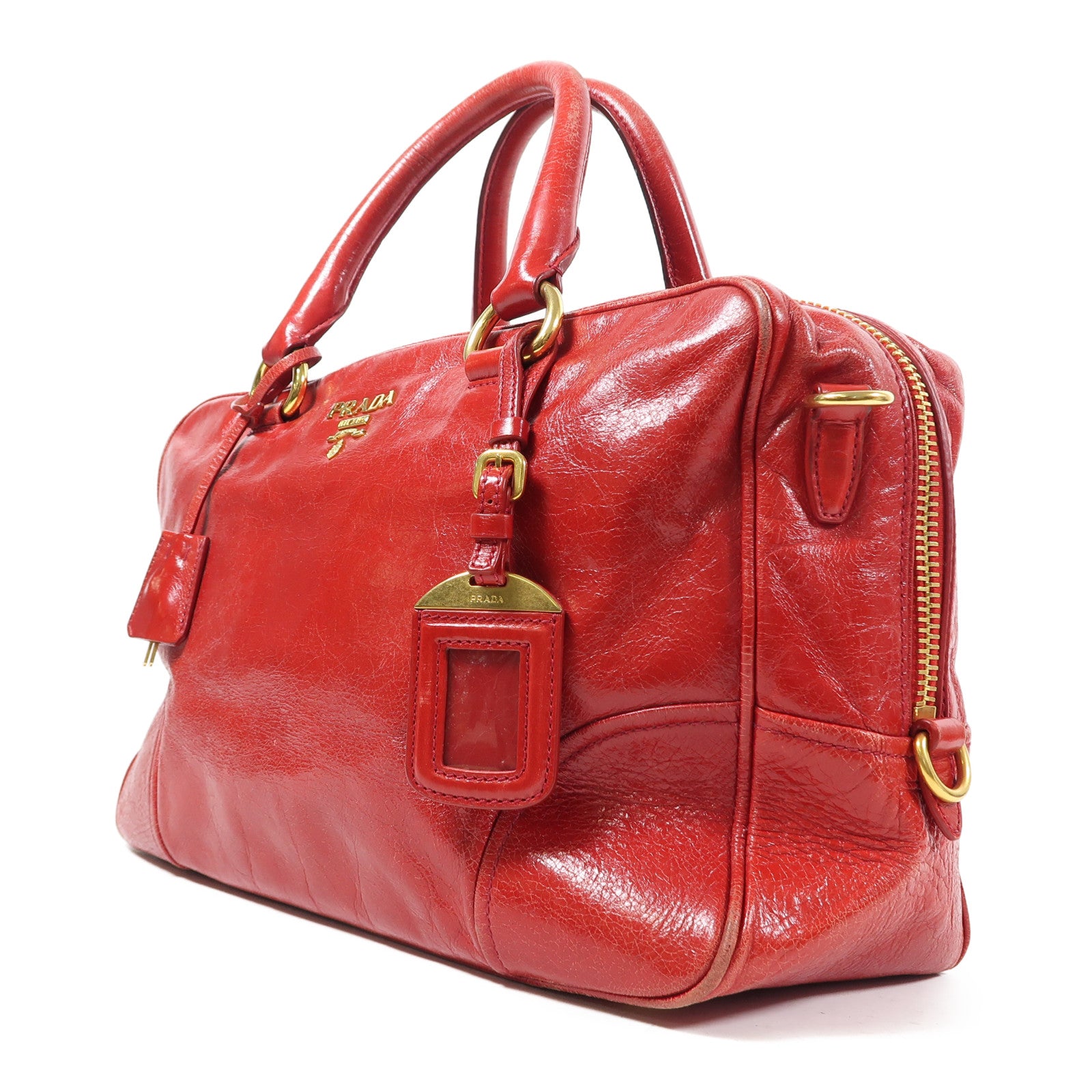 PRADA 牛皮皮革2 Way Shoulder金扣手挽肩背兩用袋紅色