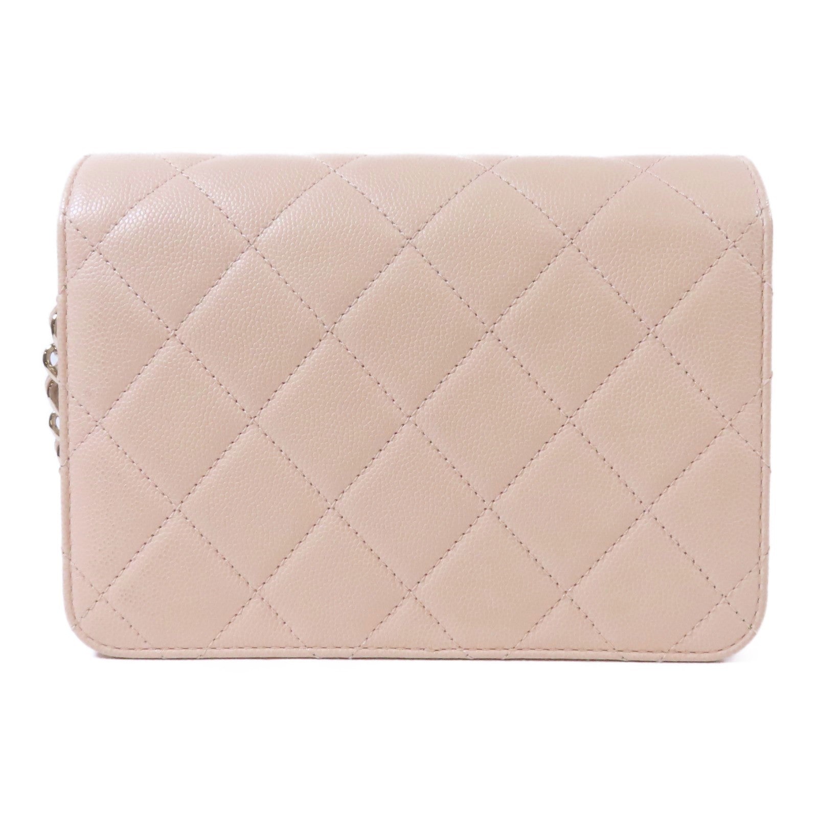 CHANEL 【激減優惠】菱格Caviar皮革Mini Flap Bag金扣鏈帶肩背袋米色