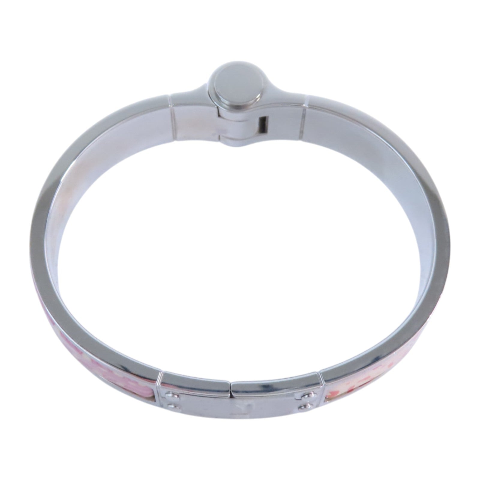 HERMES PHW Hinged Bracelet Bangle Metal Enamel Pink Orange Multicolor