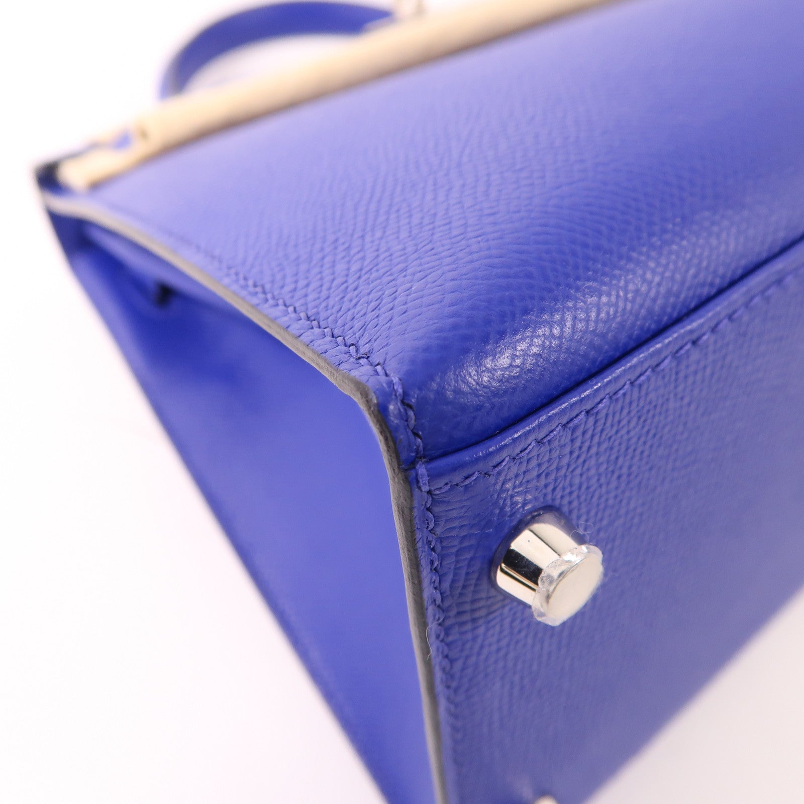 HERMES Epsom皮革Kelly 28銀扣手挽肩背兩用袋7T Bleu Electrique