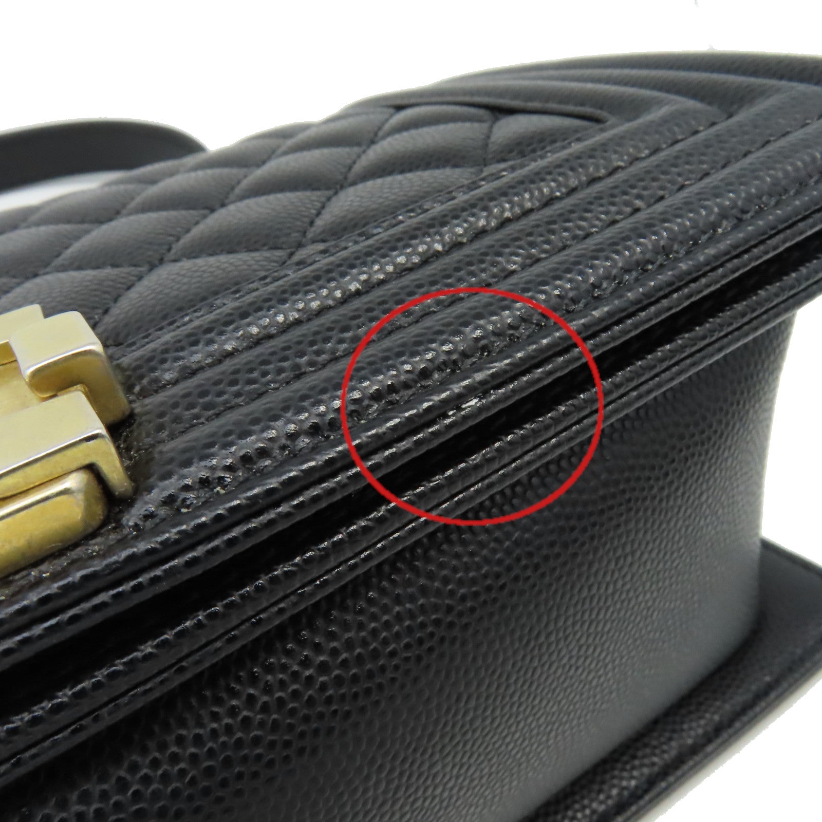 CHANEL 菱格Caviar皮革Boy Chanel 25cm Chain Shoulder Bag金扣鏈帶肩背袋黑色