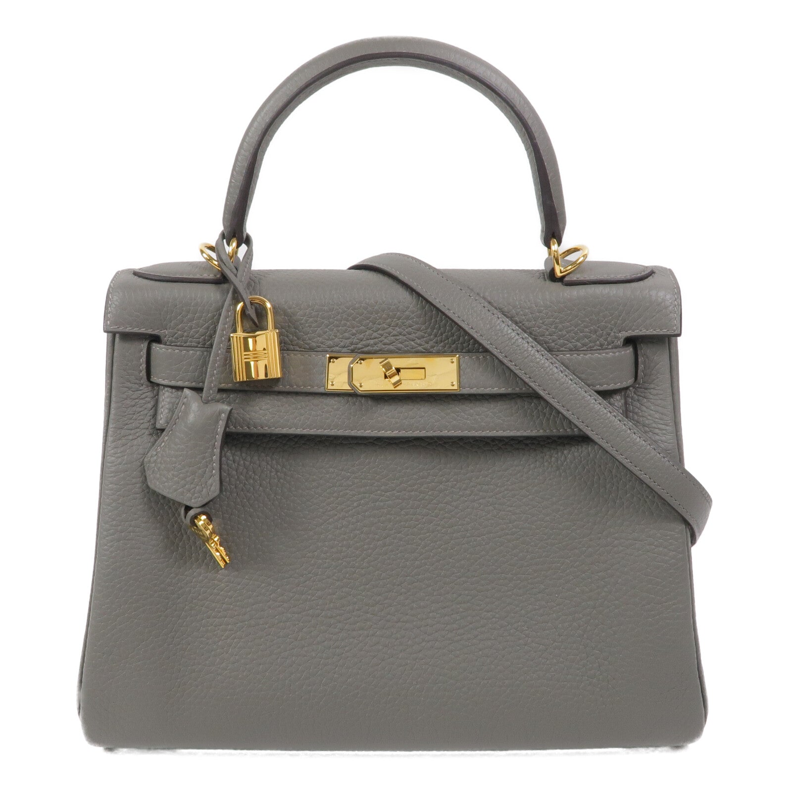 HERMES Clemence皮革Kelly 28手挽肩背兩用袋Gris Meyer