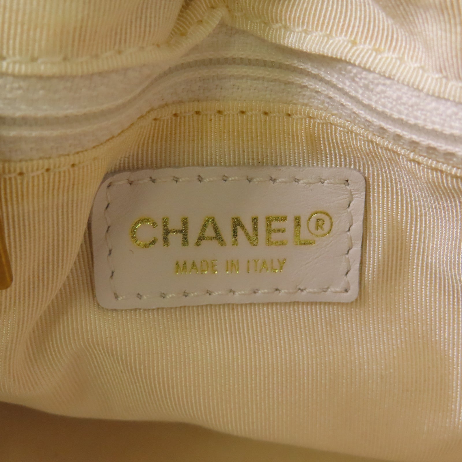 CHANEL CC Hand Bag Lambskin Leather White