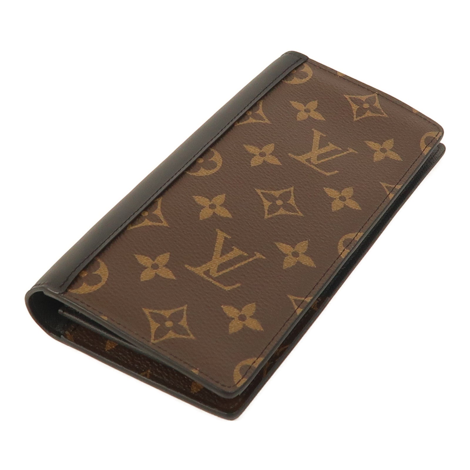LOUIS VUITTON Monogram/皮革Brazza Long Wallet銀扣長錢包