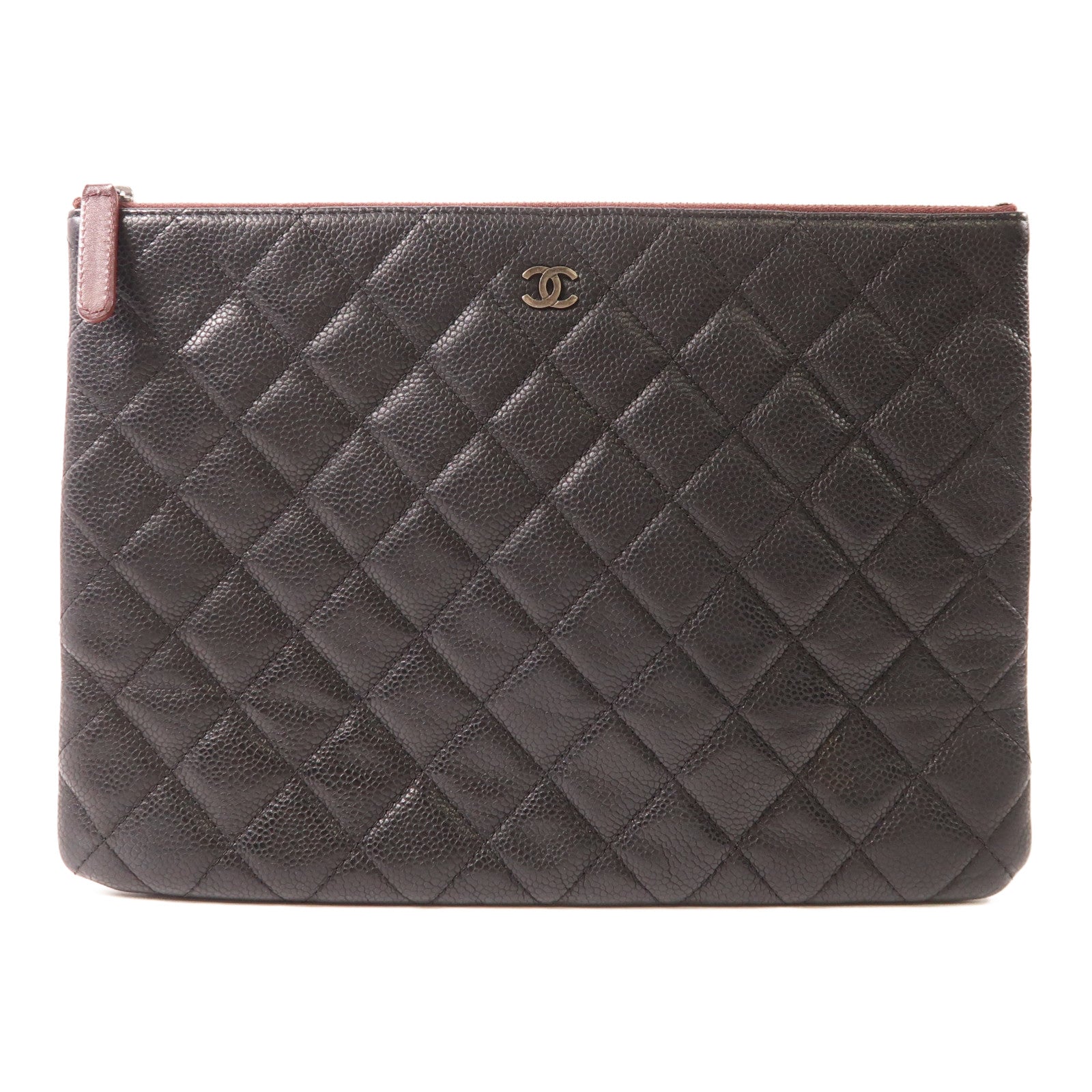 CHANEL 牛皮皮革Clutch/Pouch銀扣手拿包黑色
