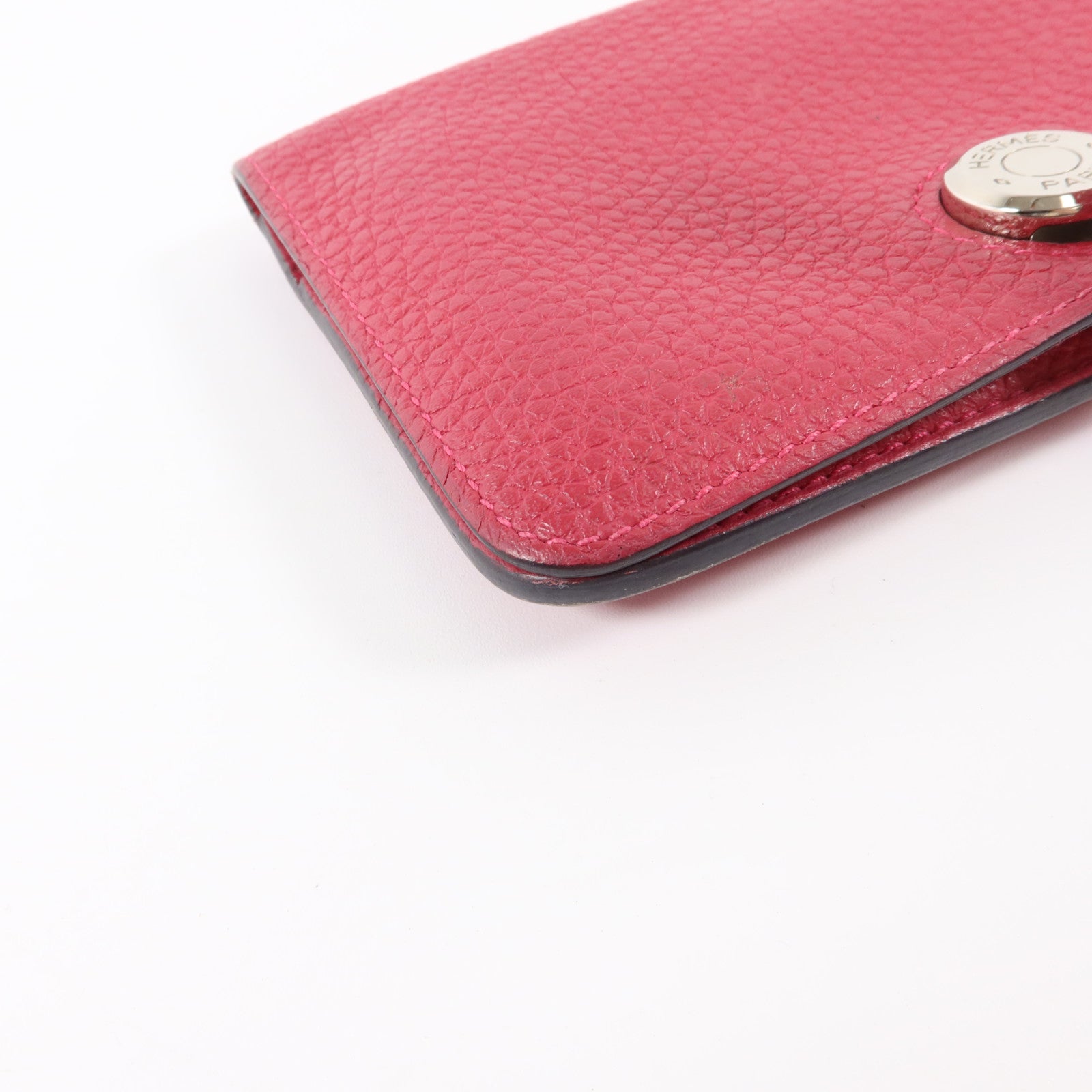 HERMES Clemence皮革Dogon Compact Wallet銀扣錢包Rose Mexico