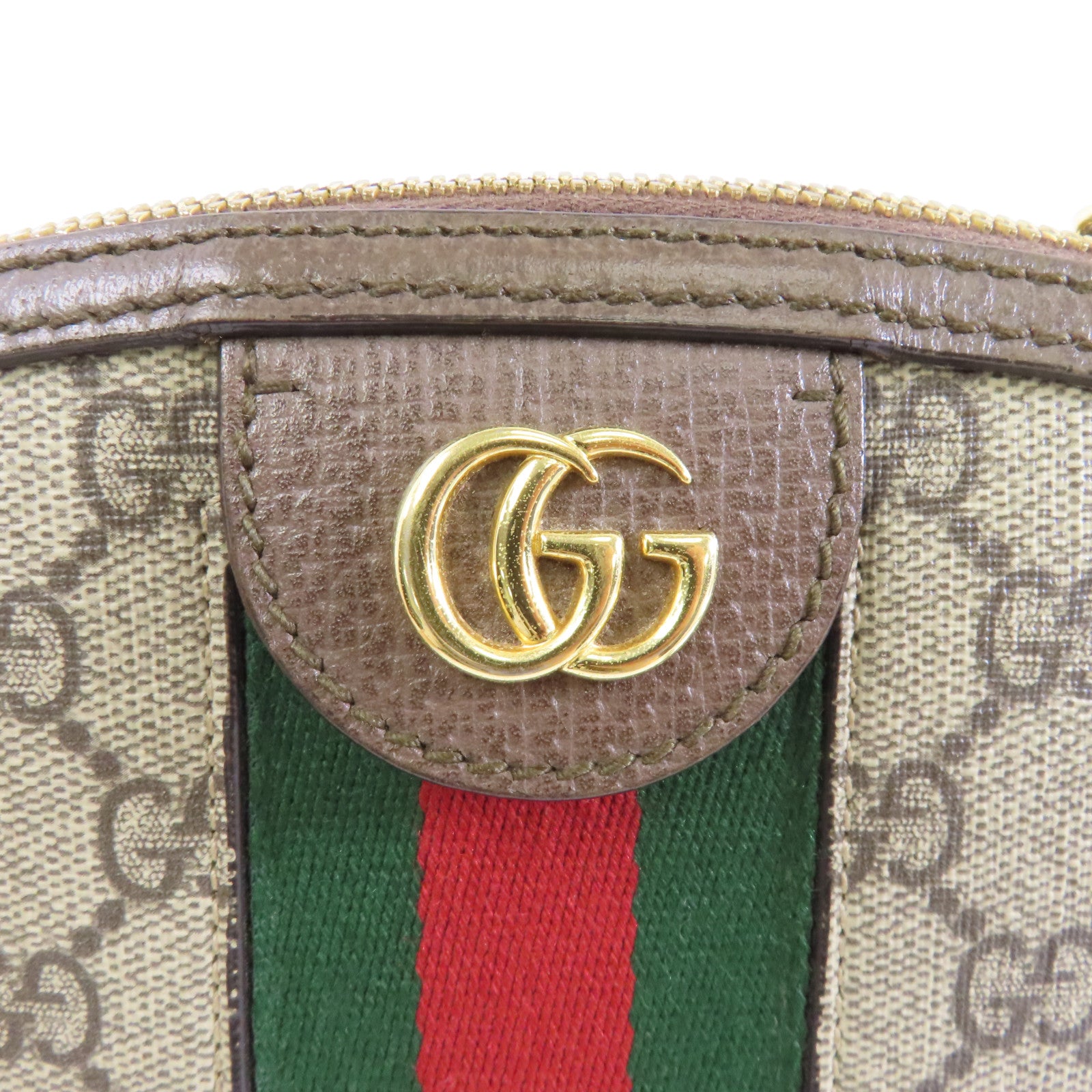 GUCCI 塗層帆布Shoulder Bag金扣肩背袋棕色