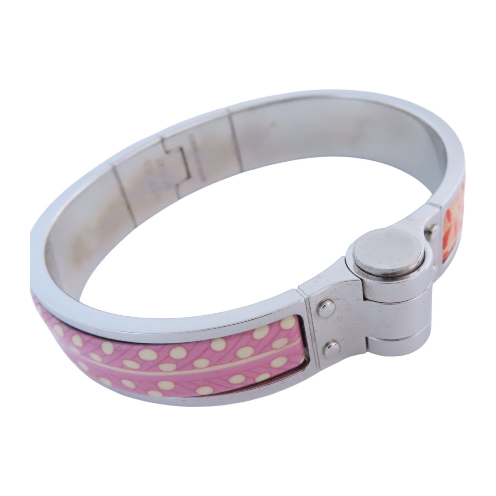 HERMES PHW Hinged Bracelet Bangle Metal Enamel Pink Orange Multicolor