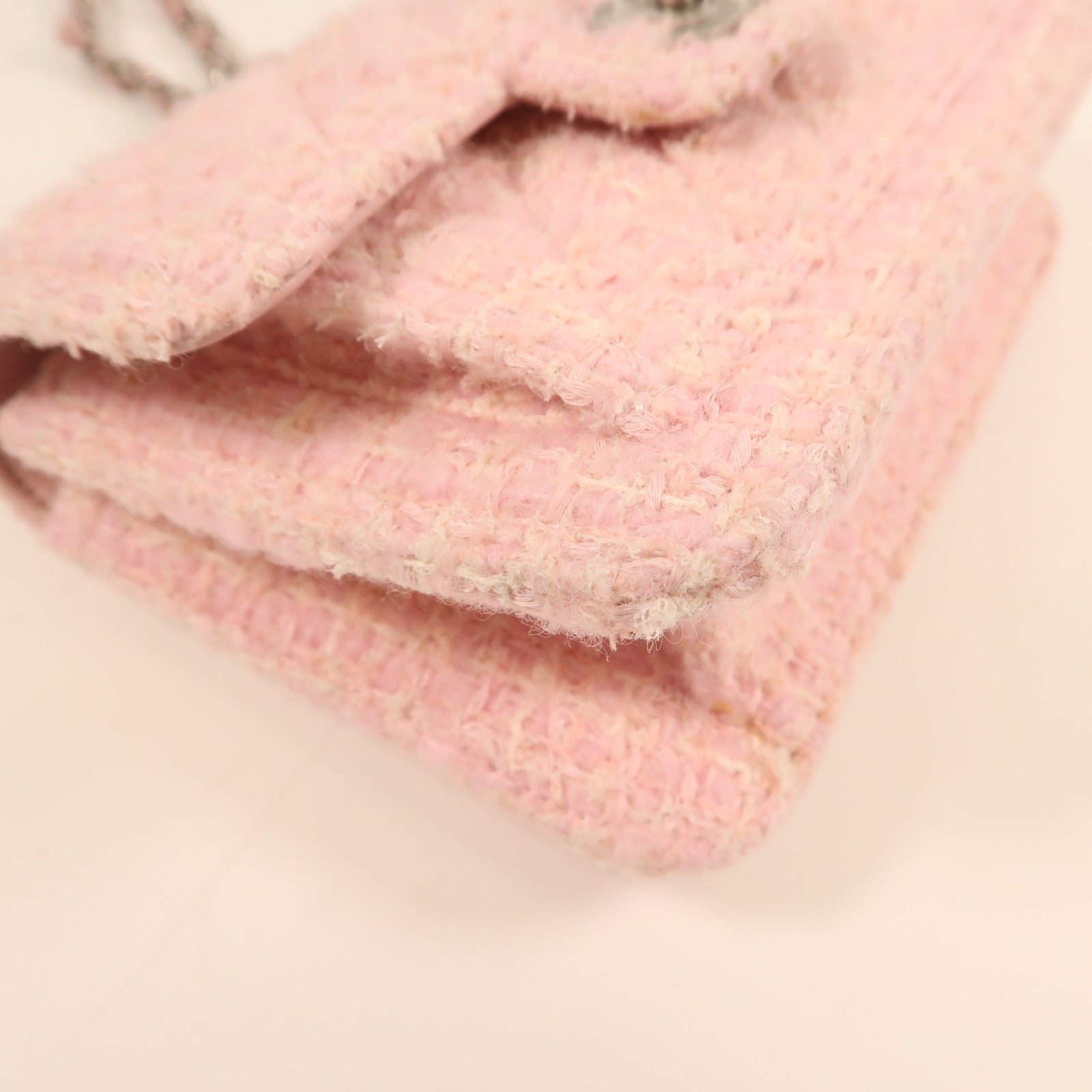 CHANEL 斜紋軟呢Mini Flap Bag銀扣鏈帶手挽肩背兩用袋