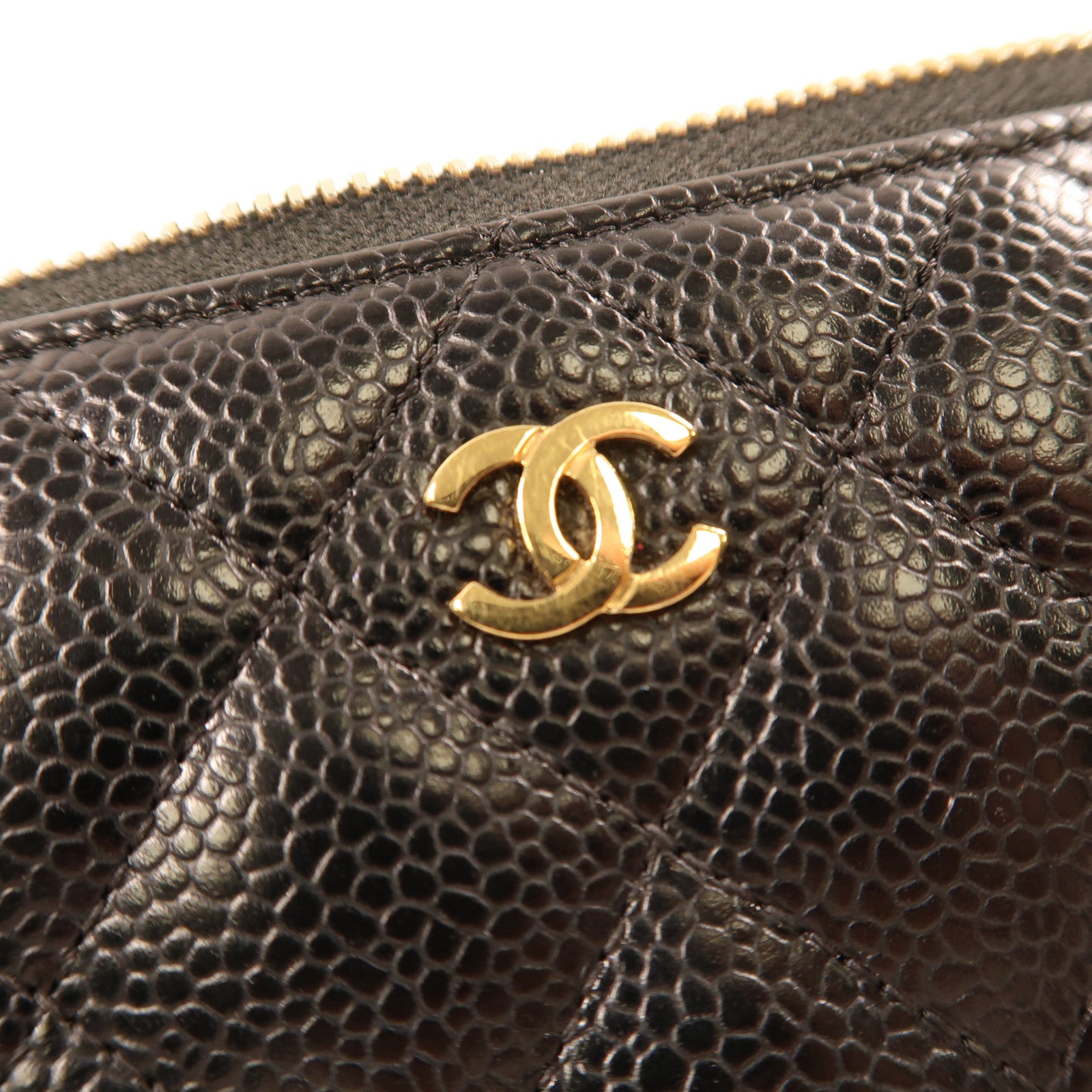 CHANEL 牛皮皮革Zipper Long Wallet金扣長錢包黑色