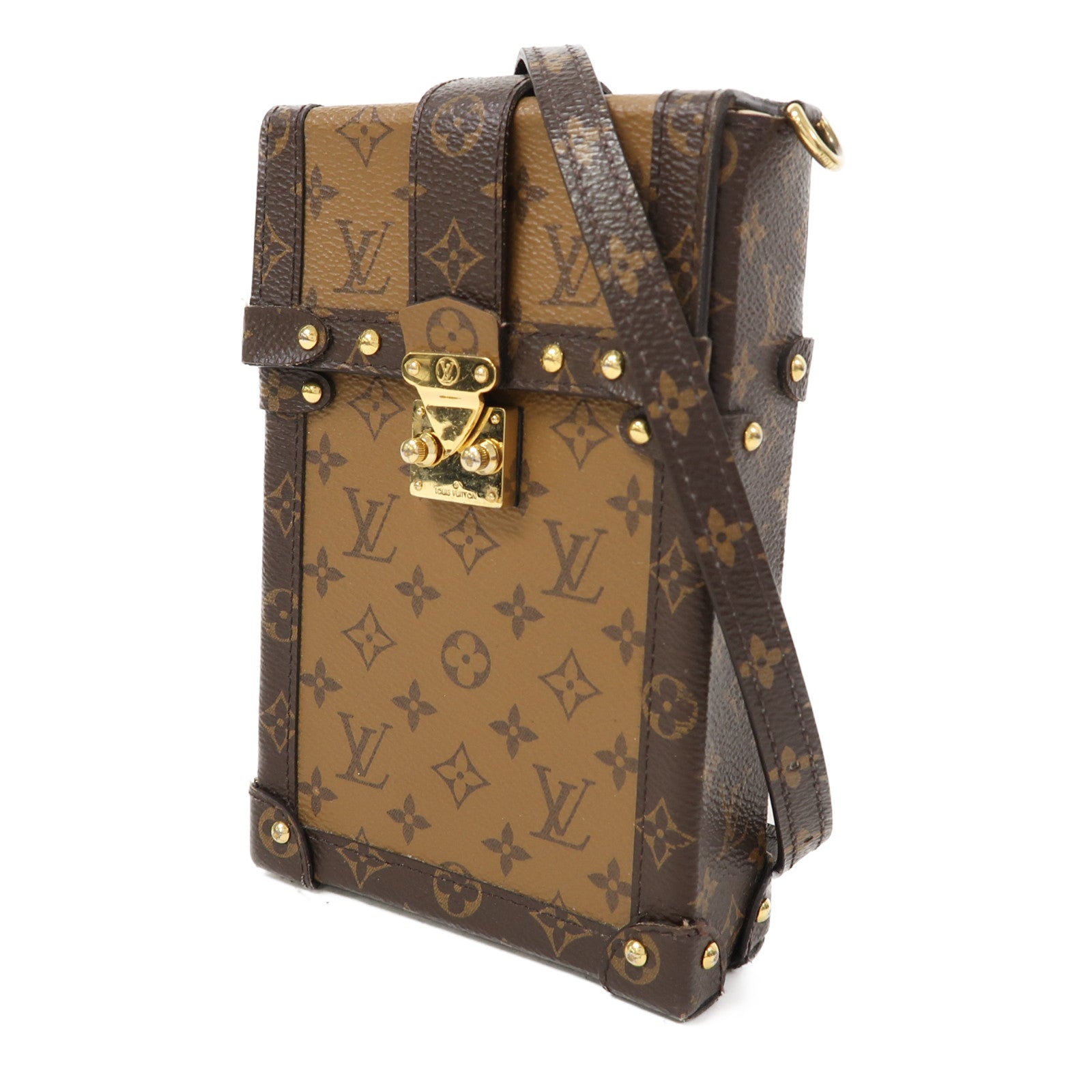 LOUIS VUITTON Monogram Trunk Vertical金扣鏈帶肩背袋啡色