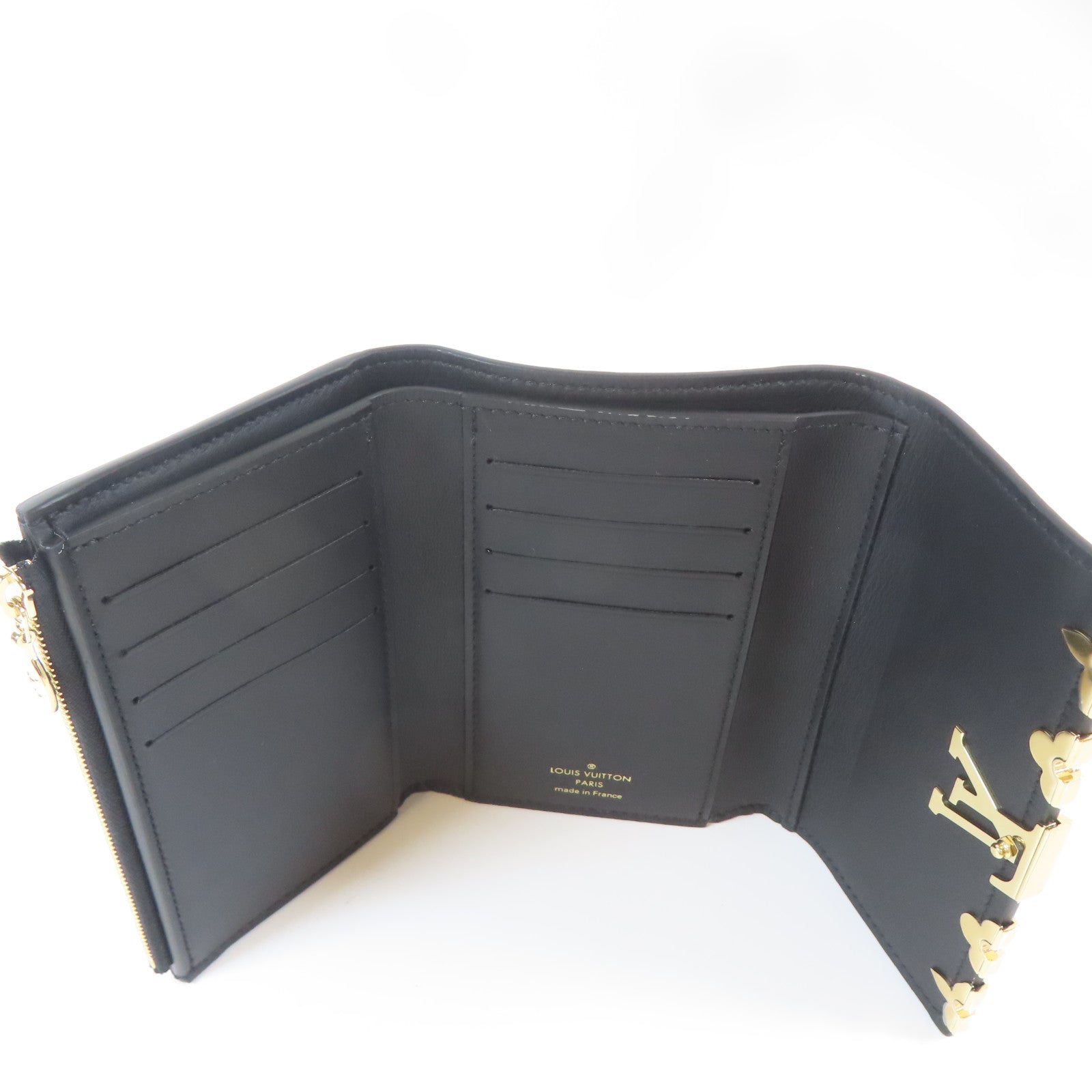 LOUIS VUITTON 牛皮皮革Trifold Wallet金扣錢包黑色