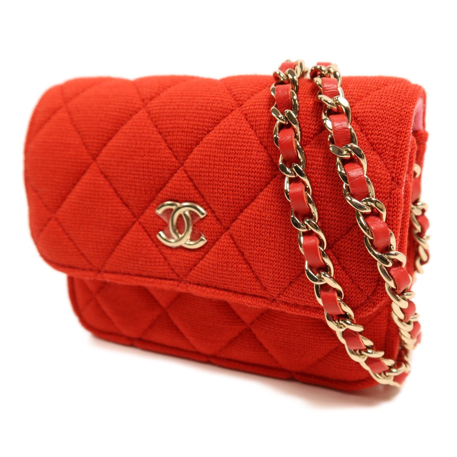 CHANEL 帆布Chain Shoulder Bag金扣鏈帶肩背袋