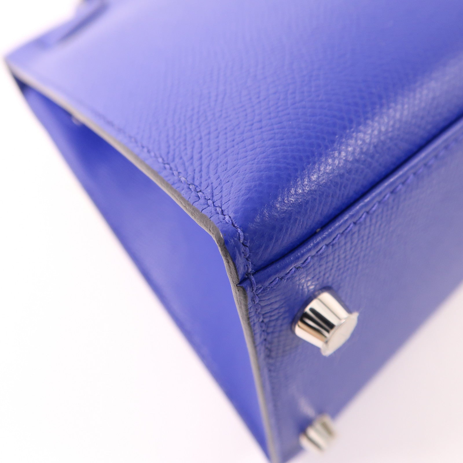 HERMES Epsom皮革Kelly 28銀扣手挽肩背兩用袋7T Bleu Electrique