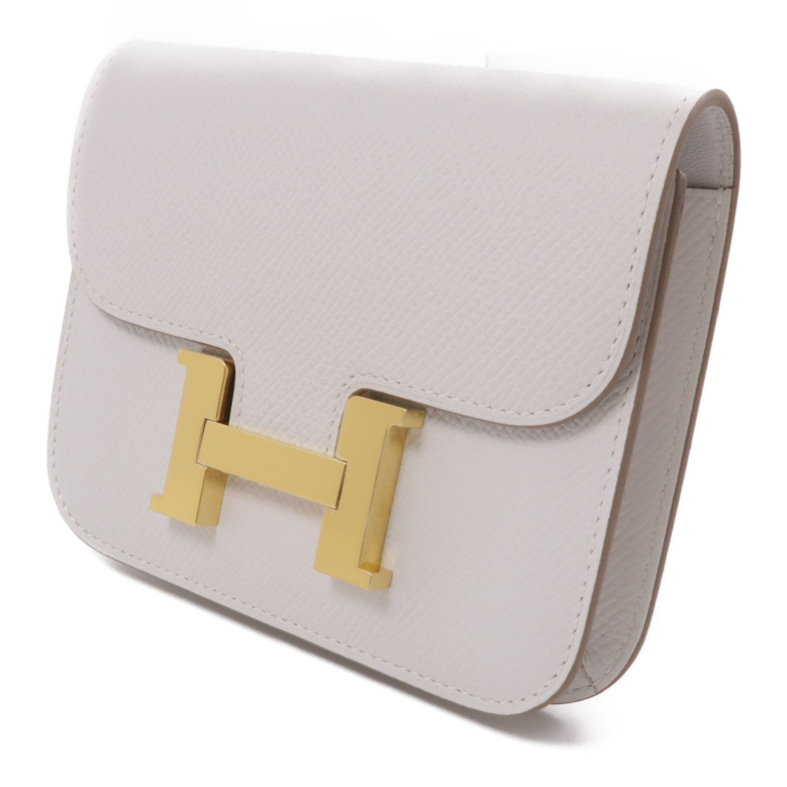 HERMES Epsom皮革Constance Slim金扣錢包Gris Pale白色