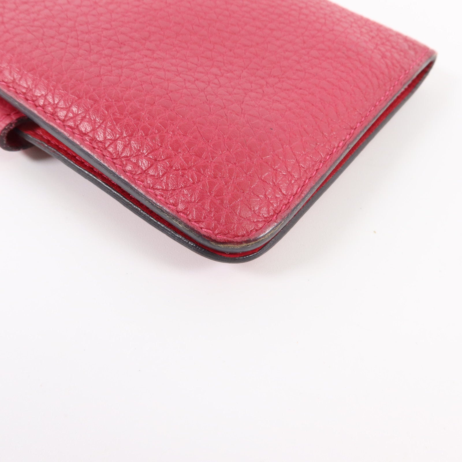 HERMES Clemence皮革Dogon Compact Wallet銀扣錢包Rose Mexico