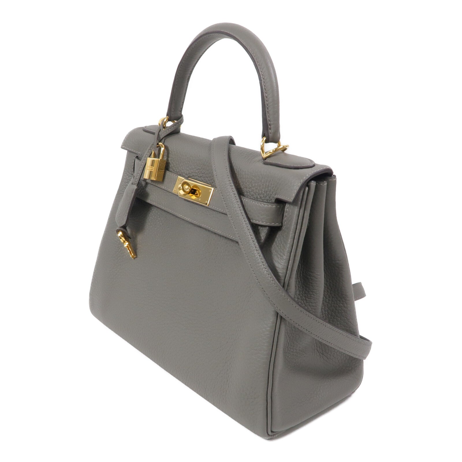 HERMES Clemence皮革Kelly 28手挽肩背兩用袋Gris Meyer