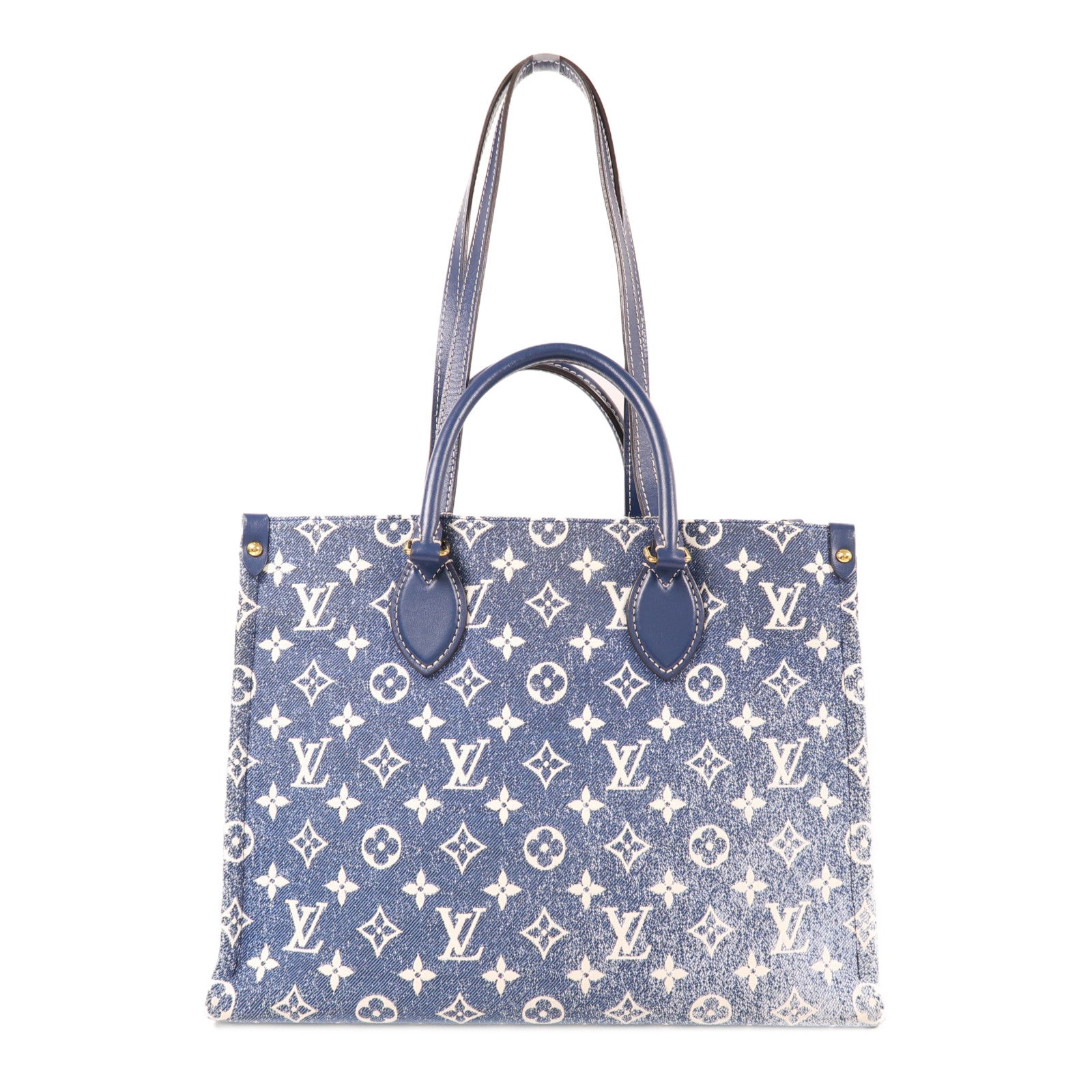 LOUIS VUITTON Monogram Denim OnTheGo MM金扣手挽肩背兩用袋藍色