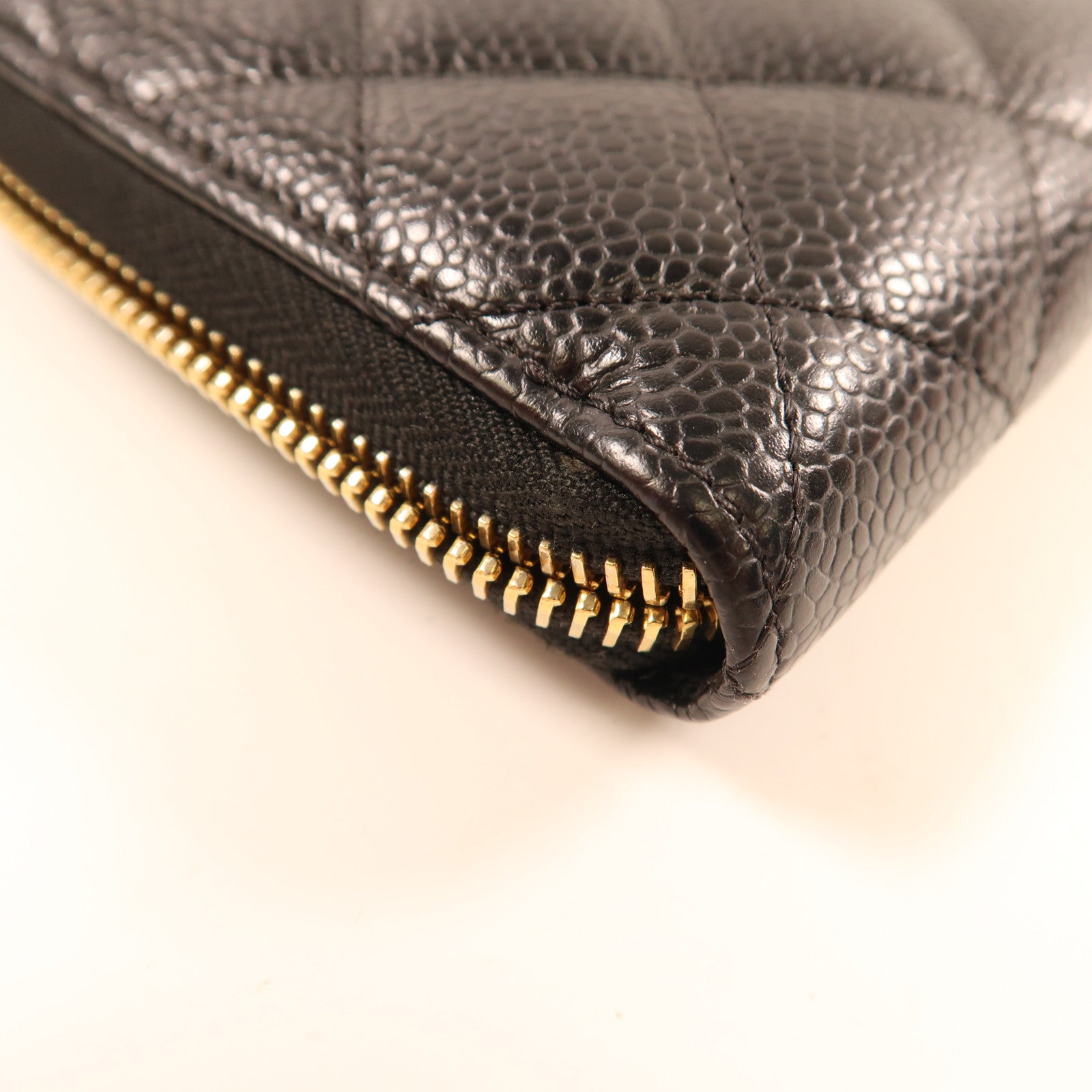CHANEL 牛皮皮革Zipper Long Wallet金扣長錢包黑色