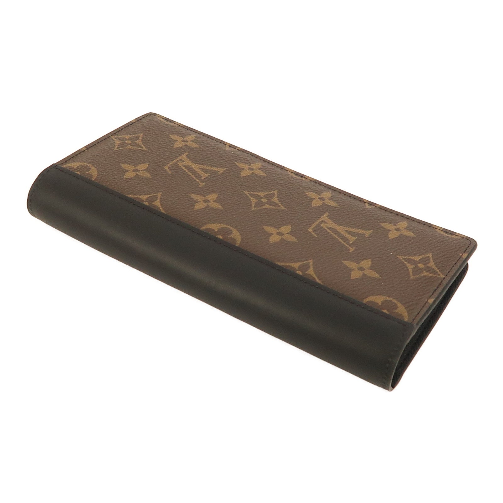 LOUIS VUITTON Monogram/皮革Brazza Long Wallet銀扣長錢包
