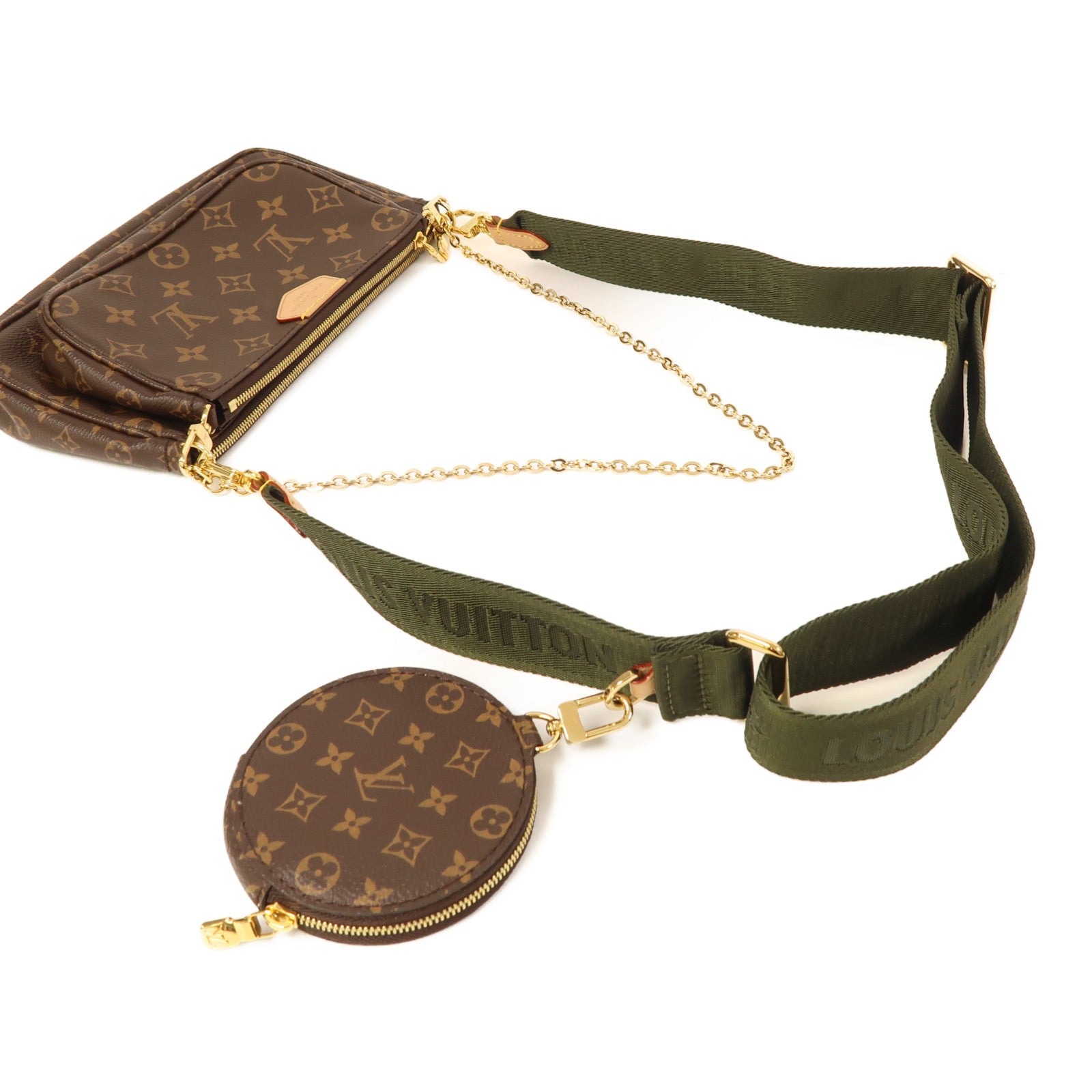 LOUIS VUITTON Monogram Multi Pochette Accessoires金扣手挽肩背兩用袋棕色