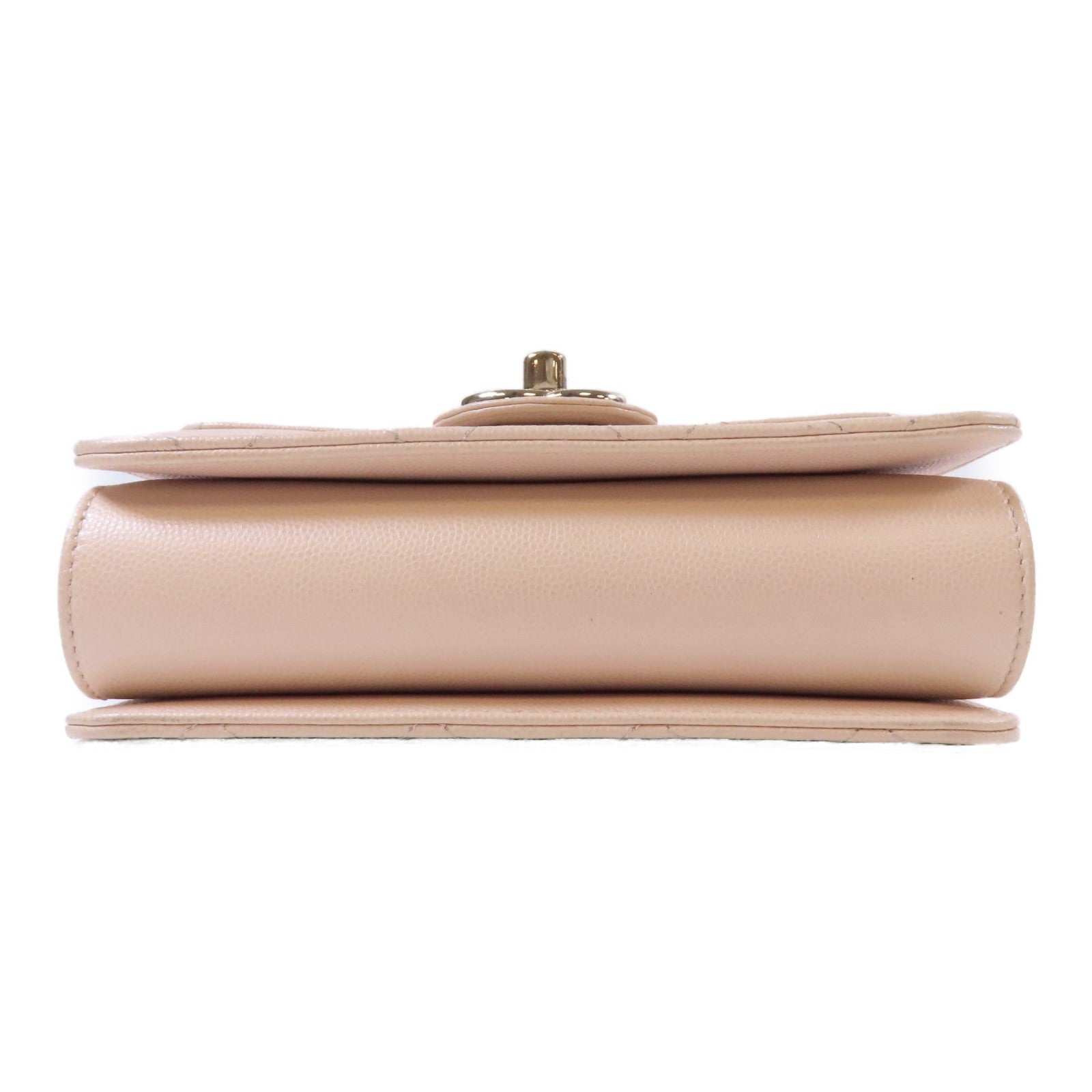 CHANEL 【激減優惠】菱格Caviar皮革Mini Flap Bag金扣鏈帶肩背袋米色