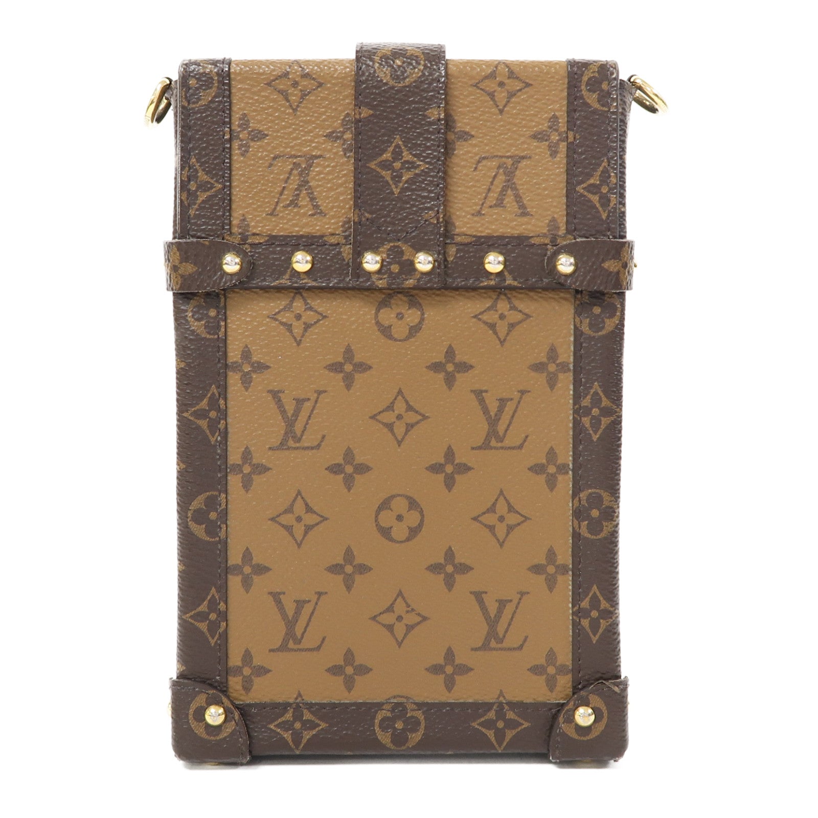 LOUIS VUITTON Monogram Trunk Vertical金扣鏈帶肩背袋啡色