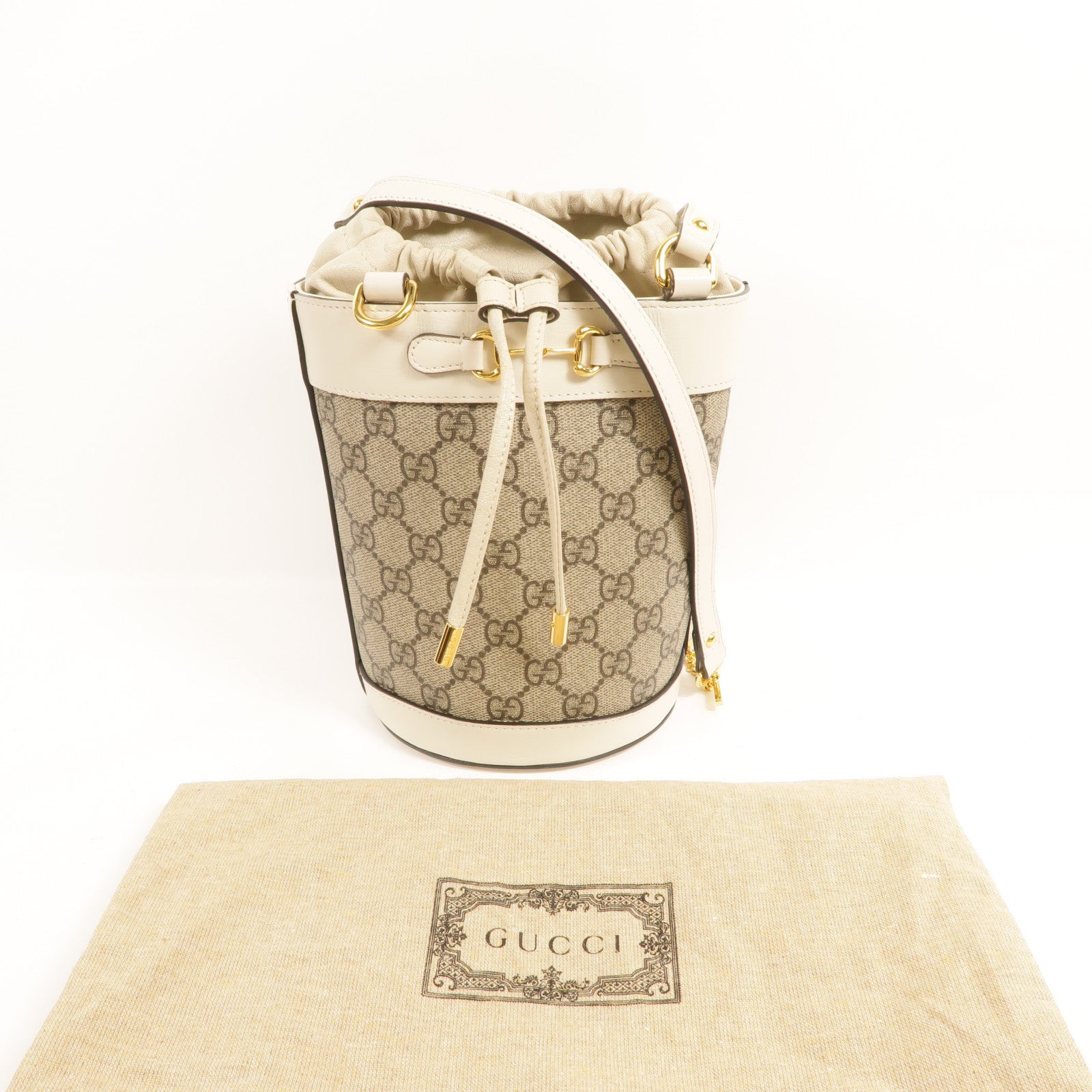 GUCCI 塗層帆布Horsebit 1955 Small Bucket Bag金扣肩背袋