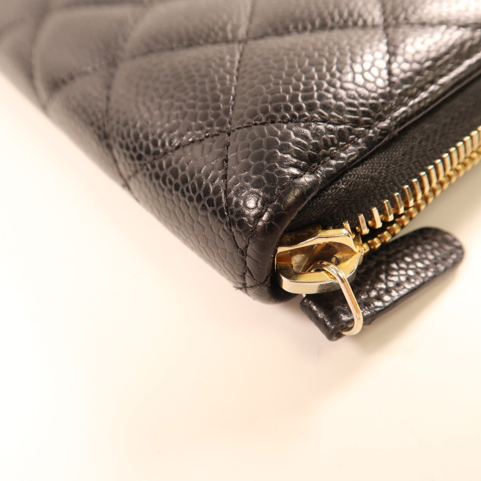 CHANEL 牛皮皮革Zipper Long Wallet金扣長錢包黑色