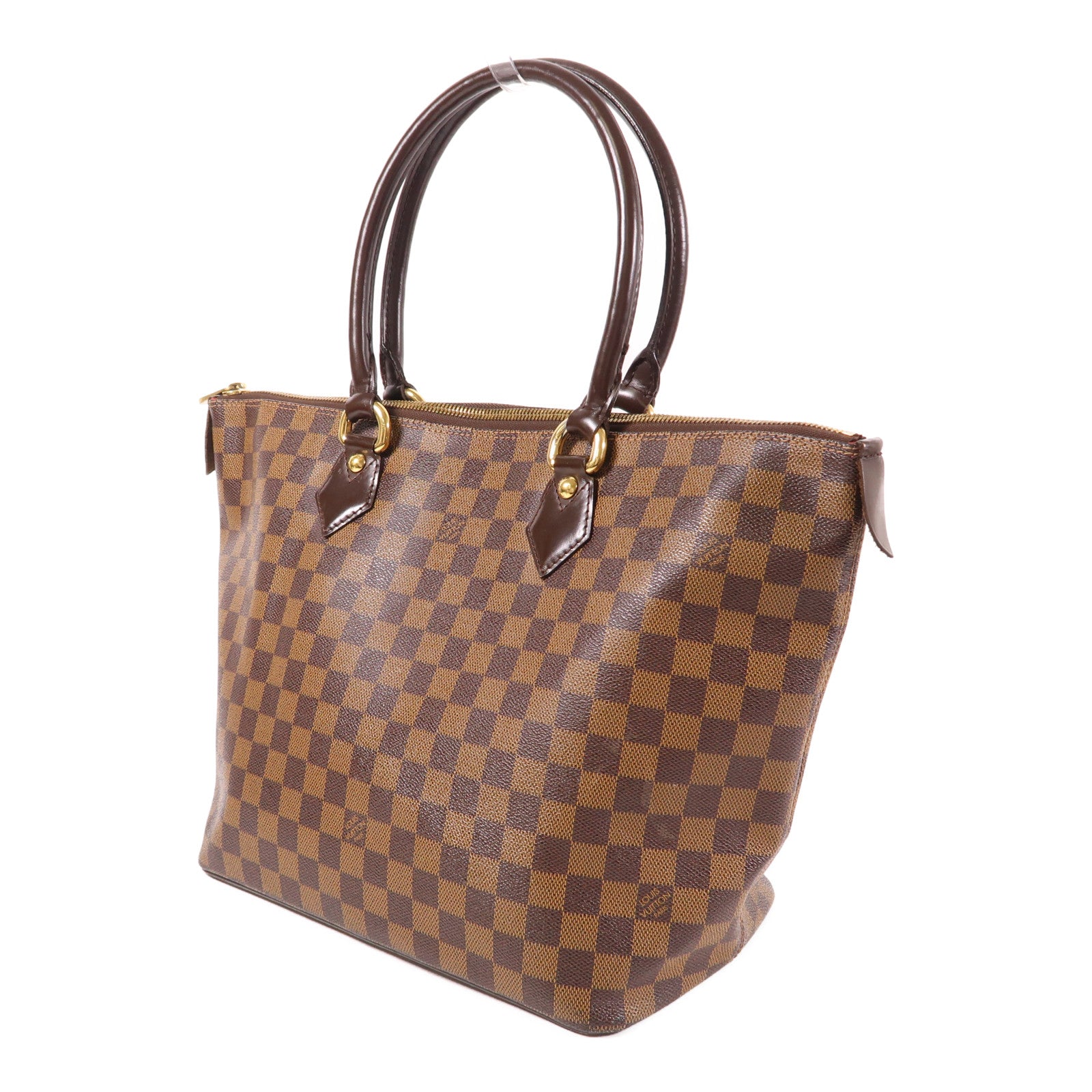 LOUIS VUITTON Damier Saleya MM金扣肩背袋/手挽袋棕色