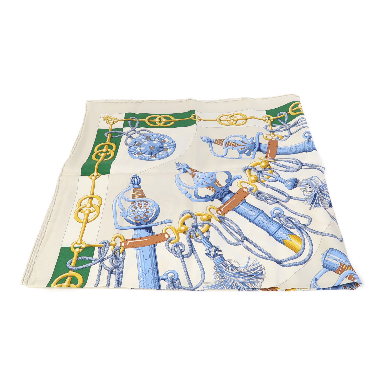 HERMES 絲質Scarf 90X90cm絲巾米色/綠色/藍色/啡色