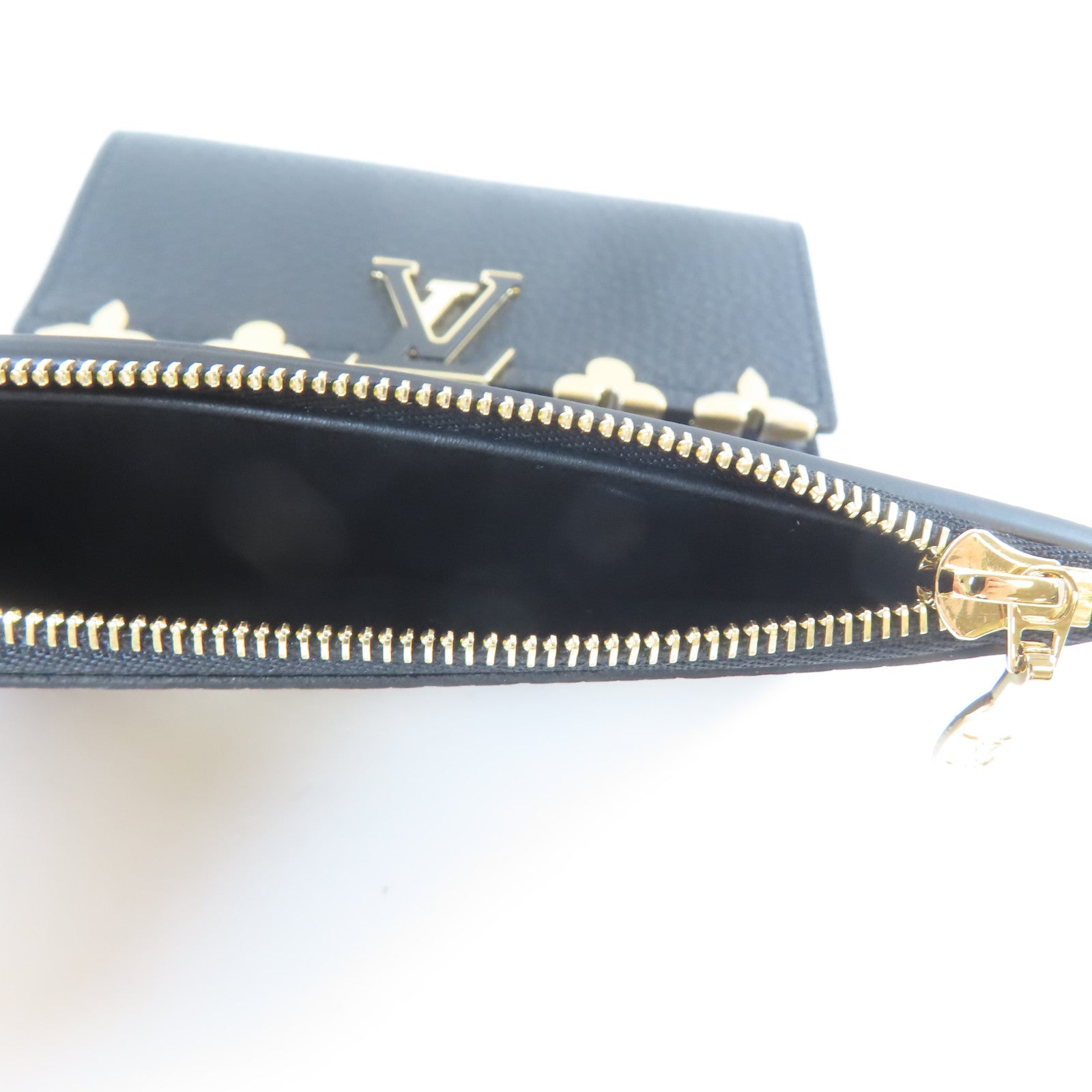 LOUIS VUITTON 牛皮皮革Trifold Wallet金扣錢包黑色