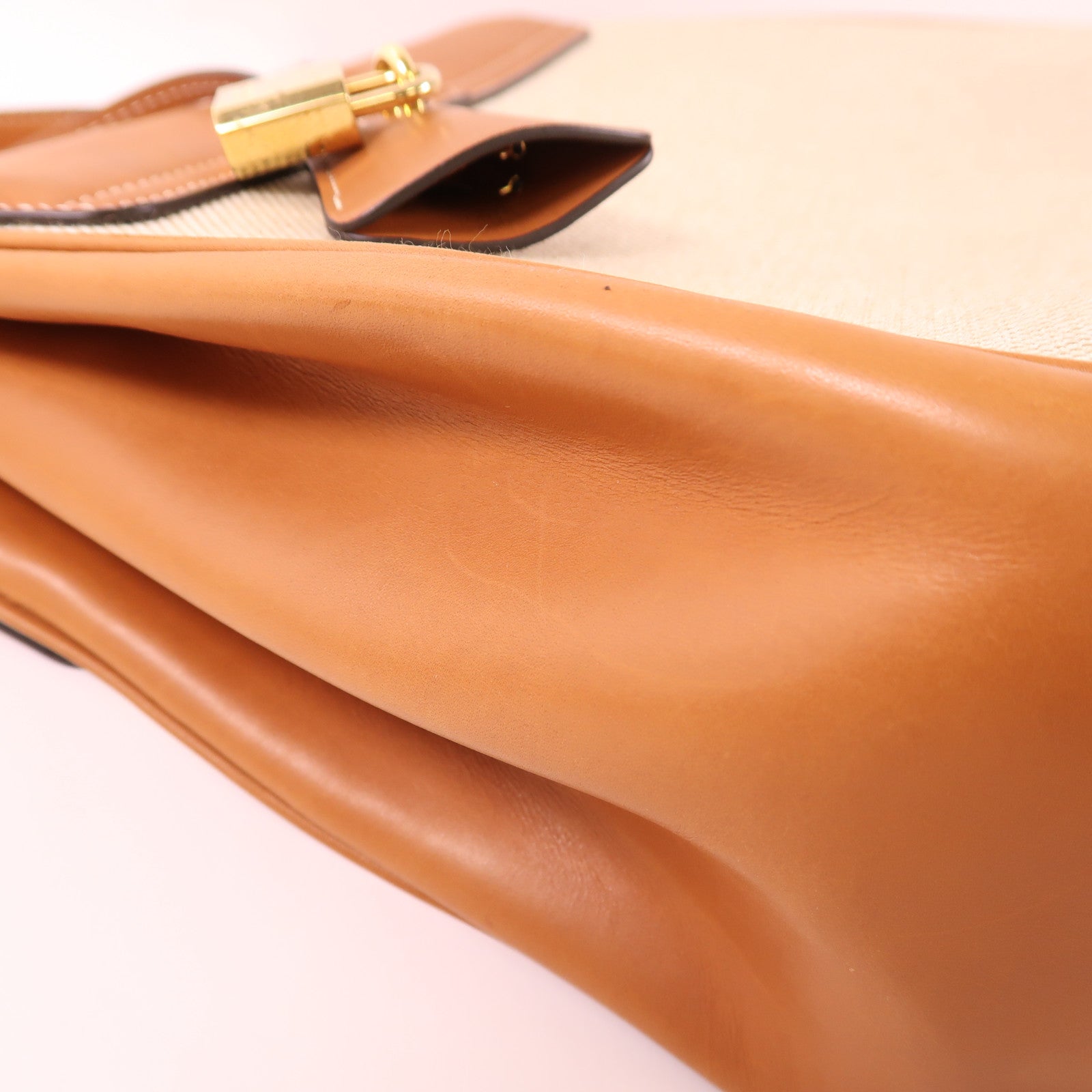 CELINE GHW Classique 16 2Way Shoulder Handbag Canvas/Calfskin Leather Caramel