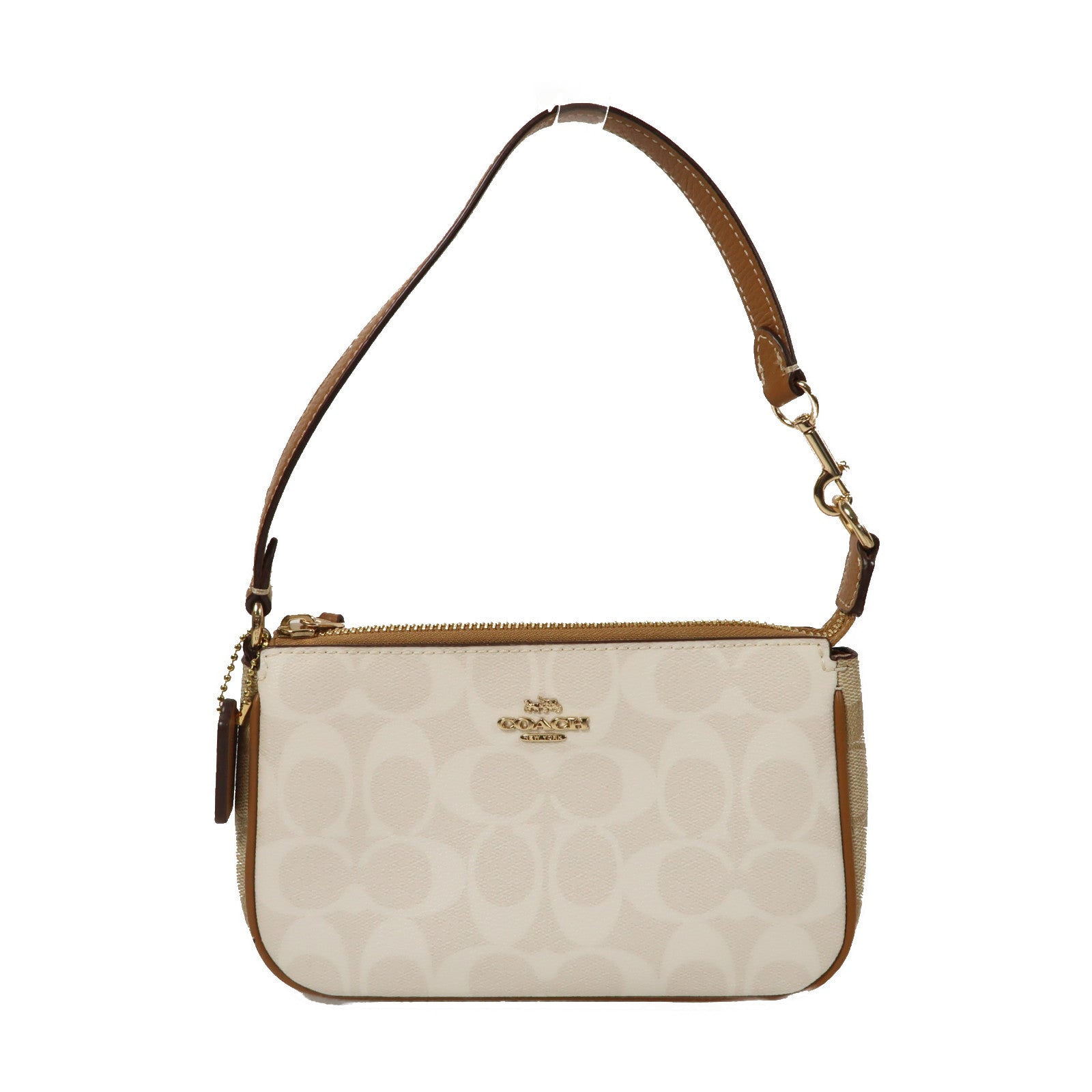 COACH 塗層帆布Shoulder Bag金扣肩背袋啡色/白色