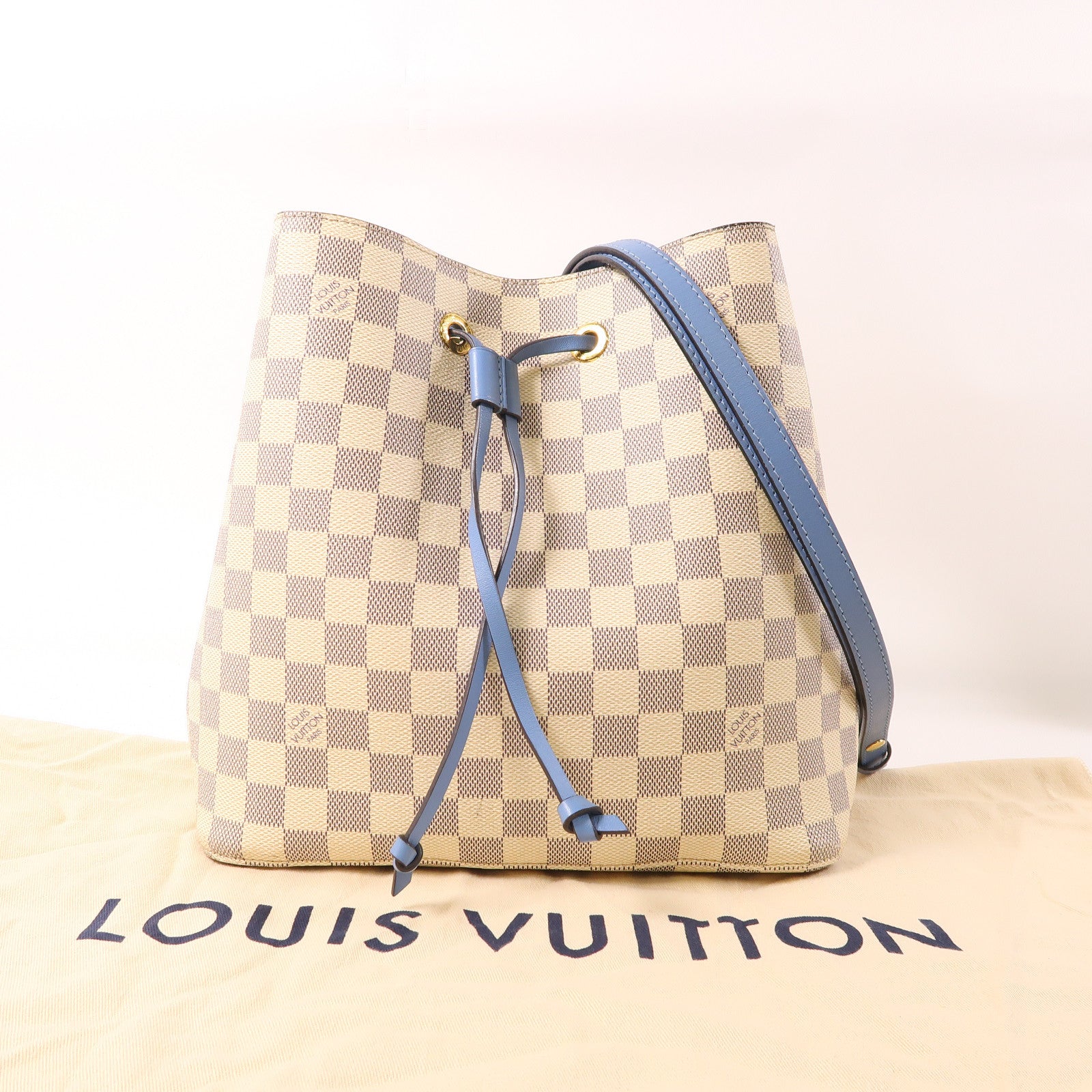 LOUIS VUITTON Damier Azur Neo Noe金扣肩背袋白色/藍色