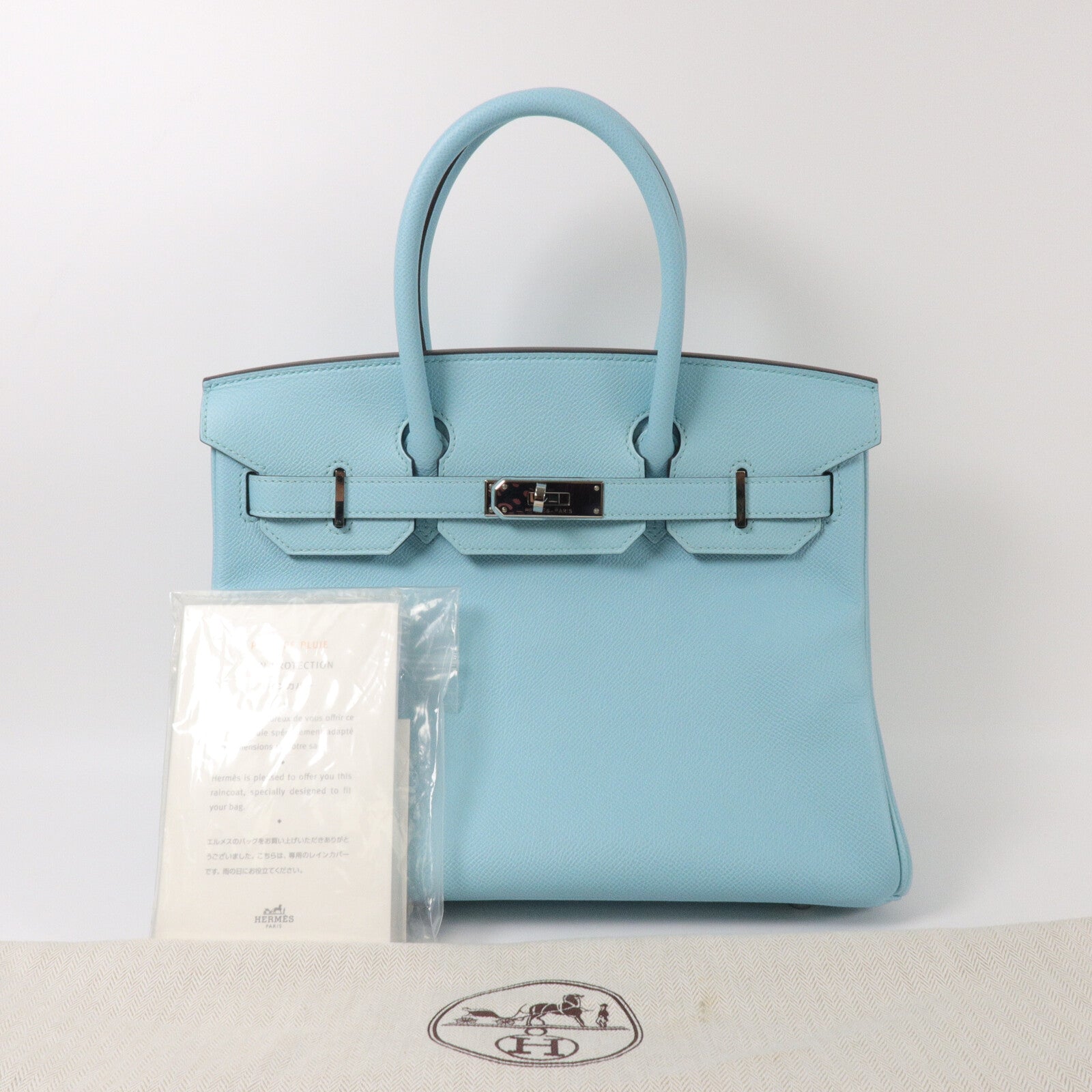 HERMES Epsom皮革Birkin 30手挽袋Blue Atoll
