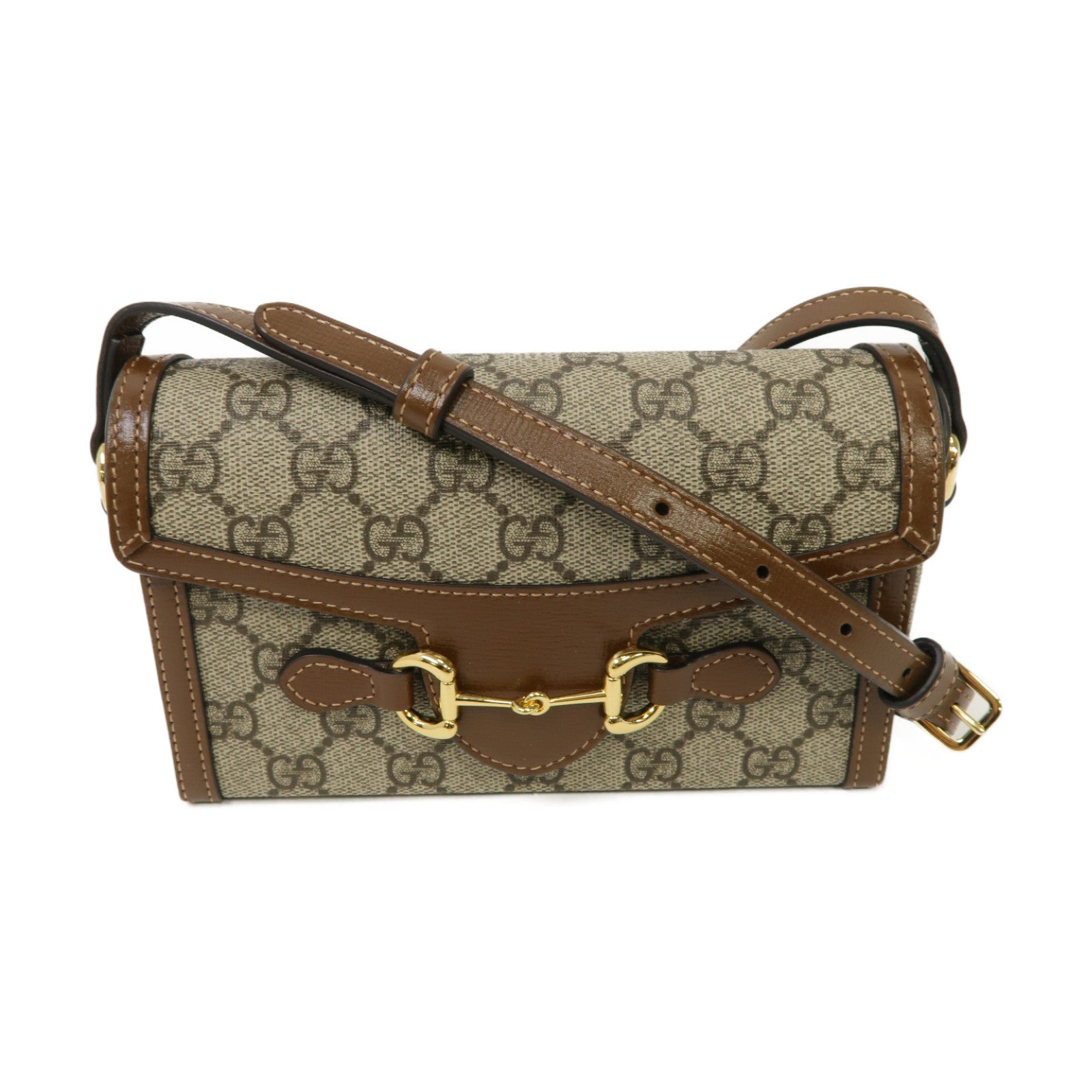 GUCCI 塗層帆布Horsebit 1955 Shoulder Bag金扣肩背袋啡色