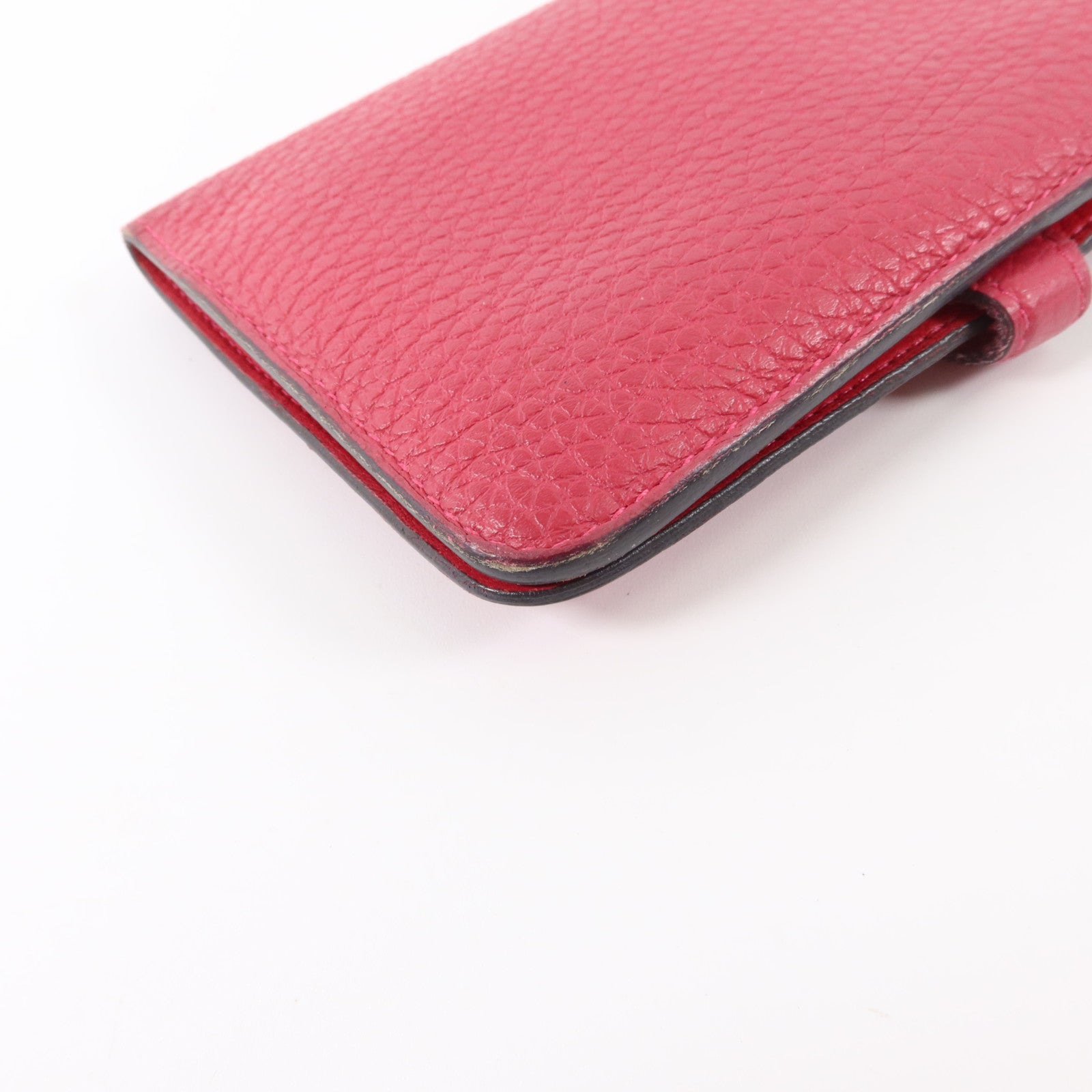 HERMES Clemence皮革Dogon Compact Wallet銀扣錢包Rose Mexico