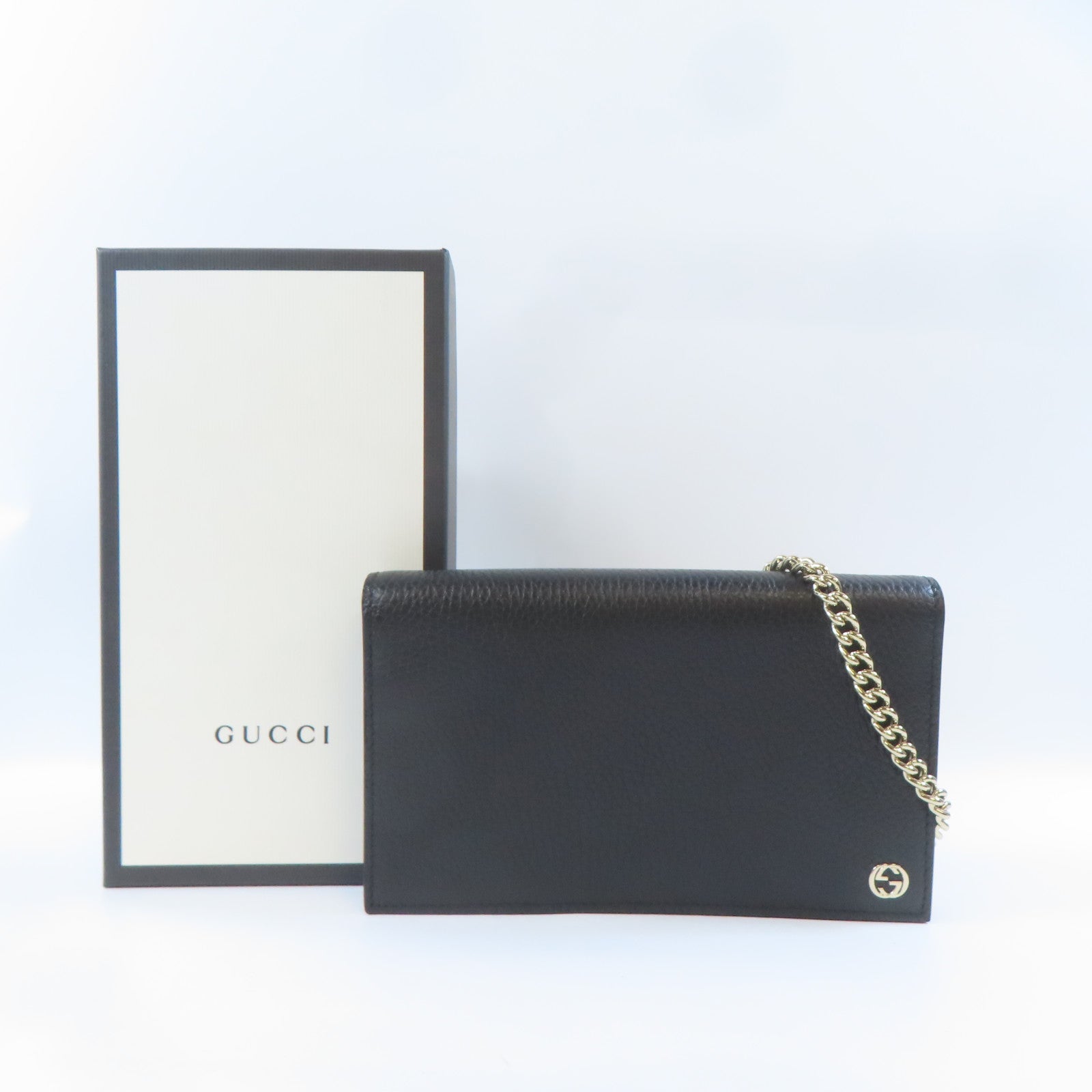 GUCCI 【激減優惠】牛皮皮革Wallet On Chain金扣鏈帶肩背袋黑色