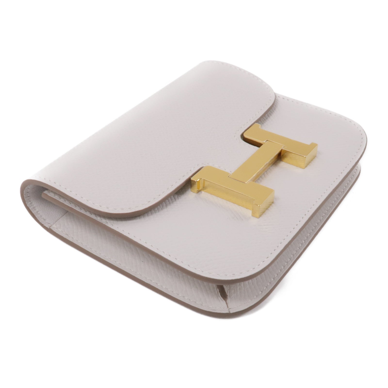 HERMES Epsom皮革Constance Slim金扣錢包Gris Pale白色