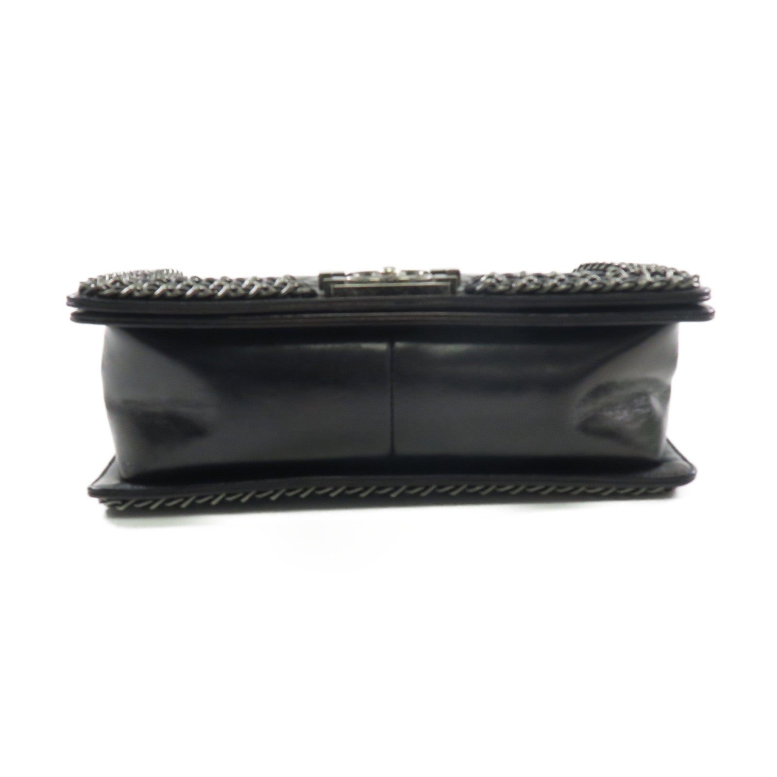 CHANEL 羊皮皮革Boy 25銀扣鏈帶肩背袋黑色