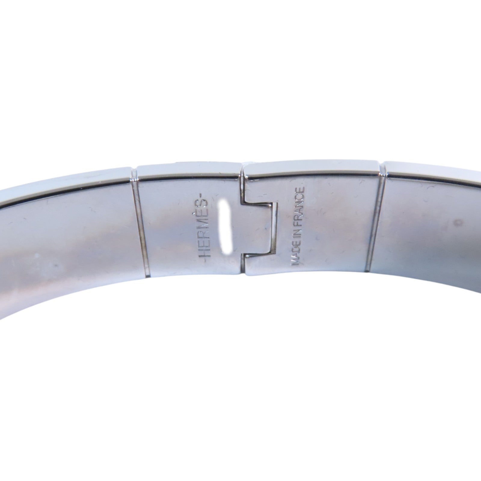 HERMES PHW Hinged Bracelet Bangle Metal Enamel Pink Orange Multicolor