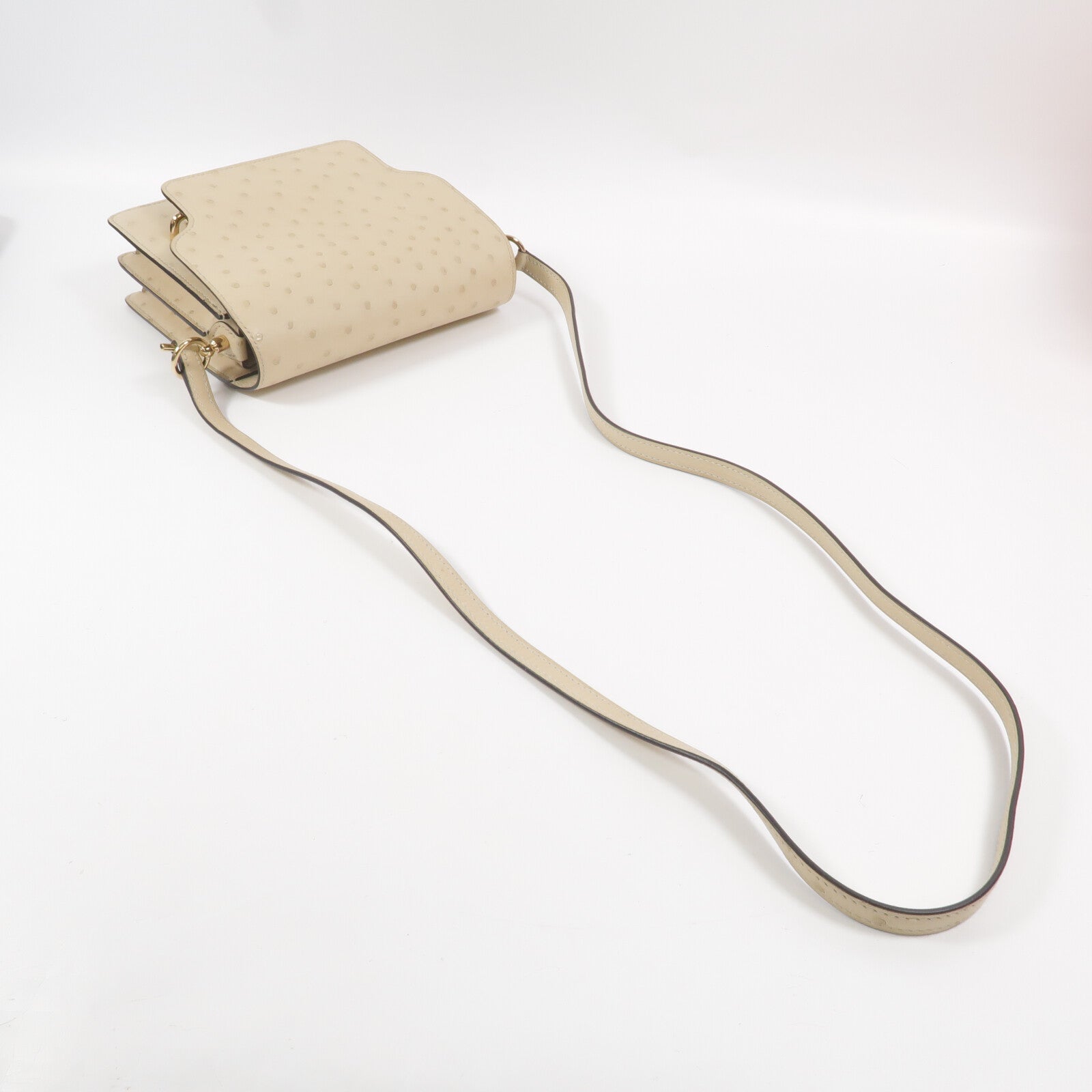 HERMES Ostrich皮革Roulis Mini肩背袋Nata