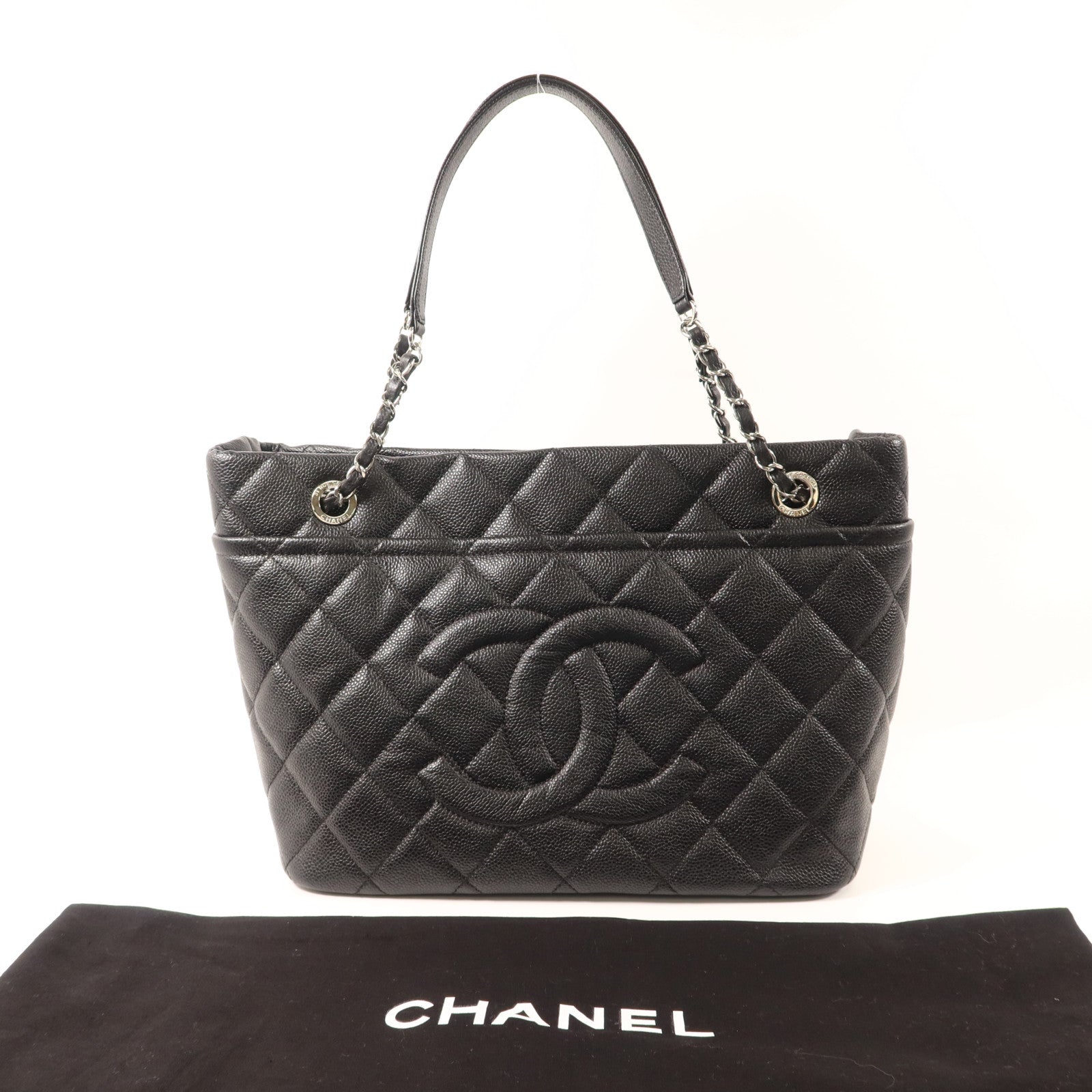 CHANEL 牛皮皮革Tote Bag銀扣鏈帶手挽袋