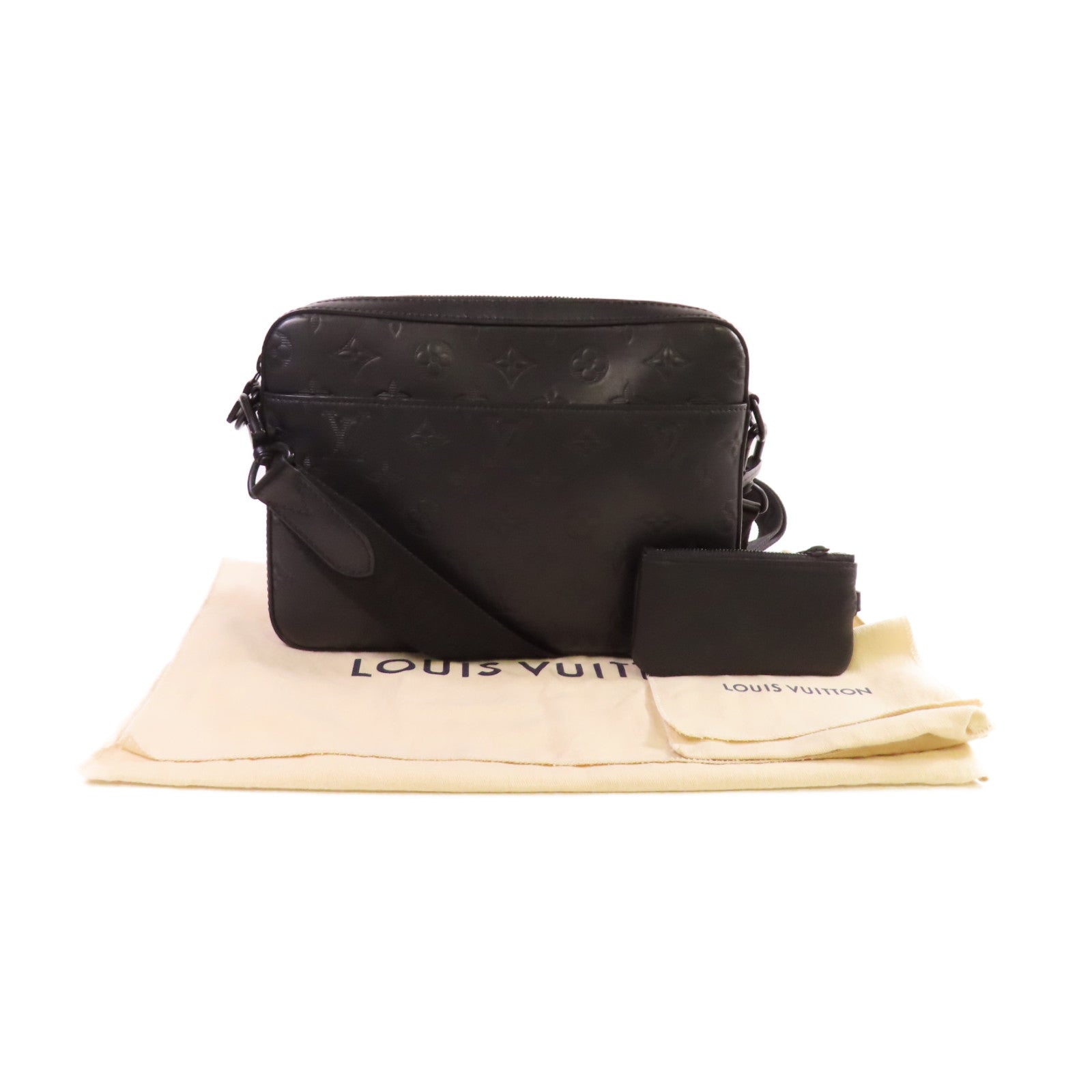 LOUIS VUITTON Monogram Shadow Duo Messenger Shoulder Bag肩背袋黑色