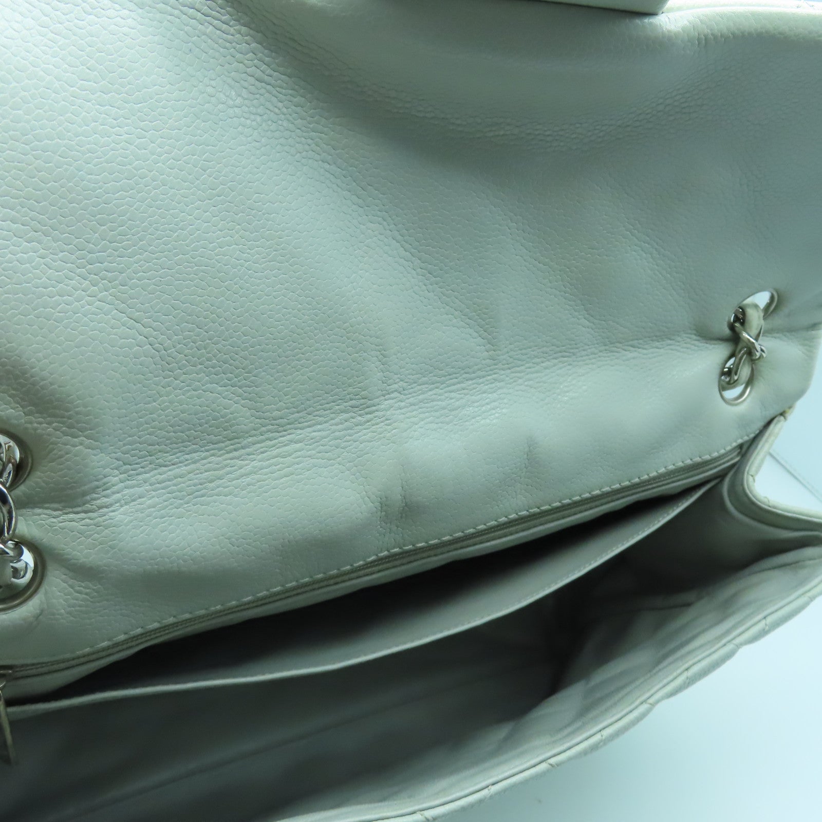 CHANEL 【激減優惠】菱格Caviar皮革Chain Shoulder銀扣肩背袋灰色