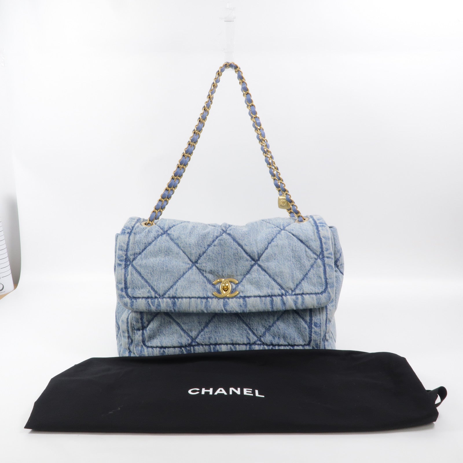 CHANEL 牛仔布Denim Large Flap Bag鏈帶肩背袋