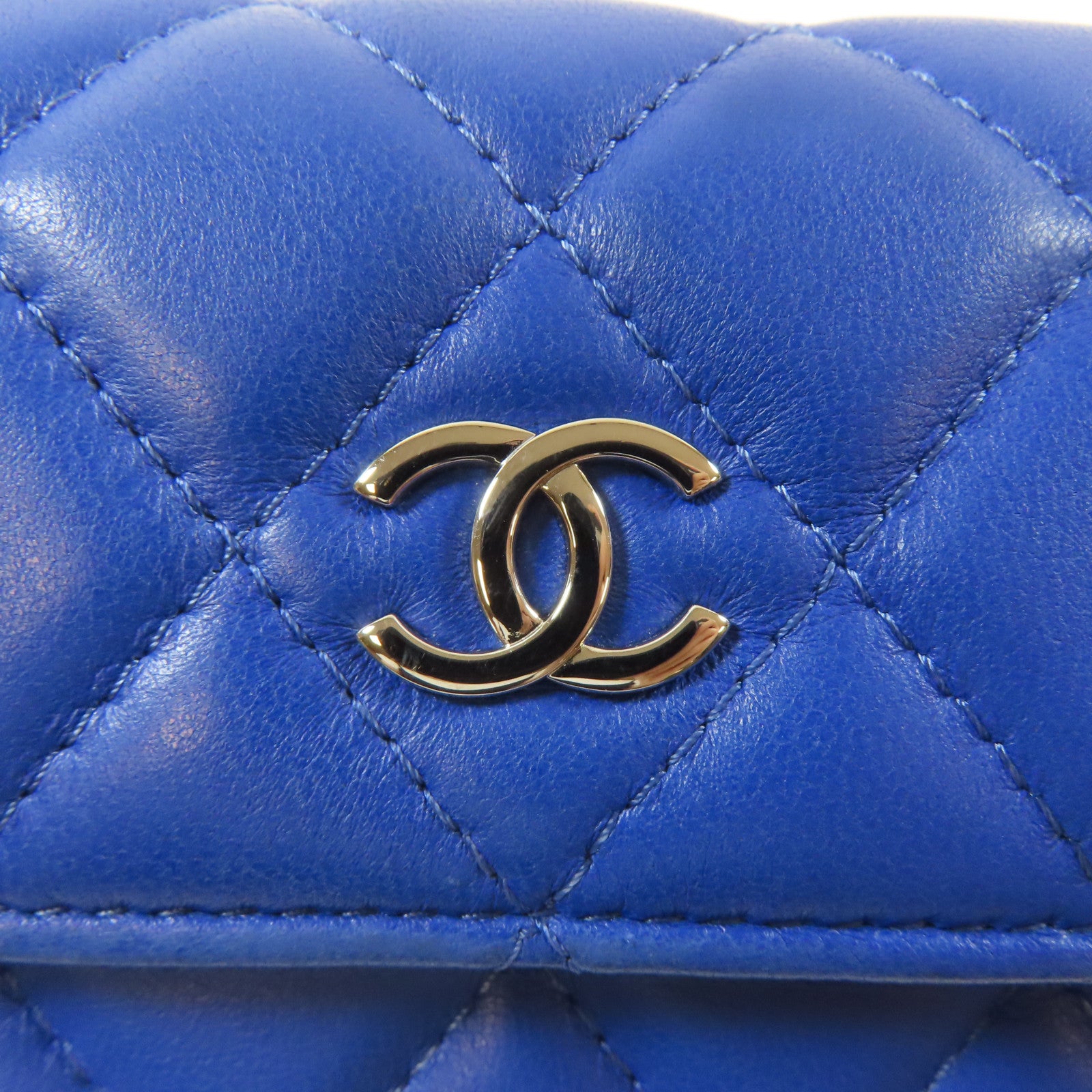 CHANEL 菱格羊皮皮革Wallet銀扣錢包藍色