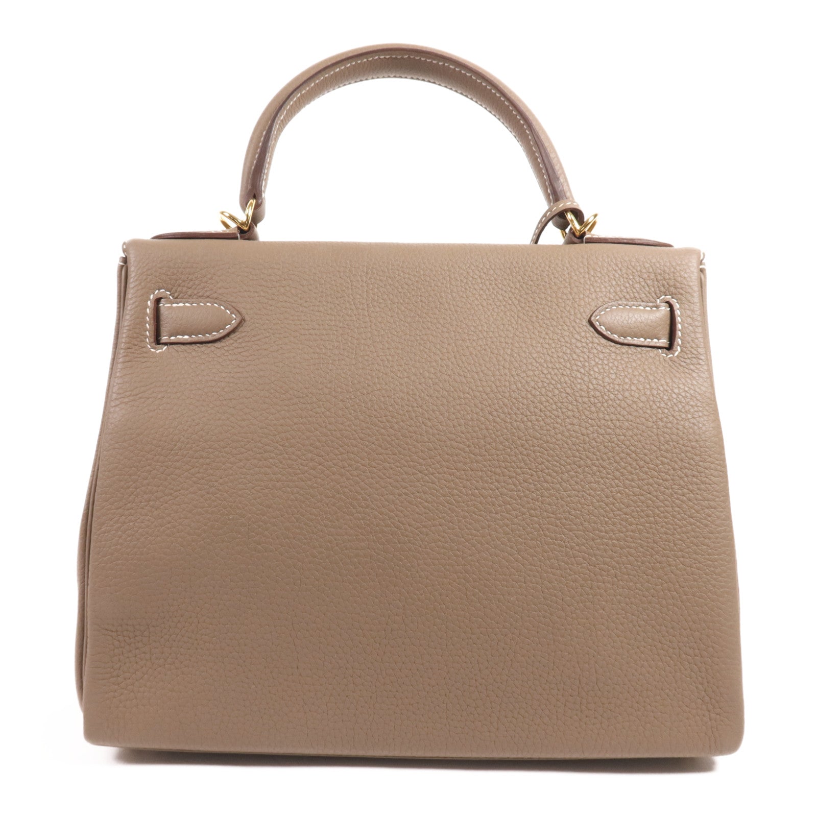 HERMES Togo皮革Kelly 28金扣手挽肩背兩用袋Etoupe